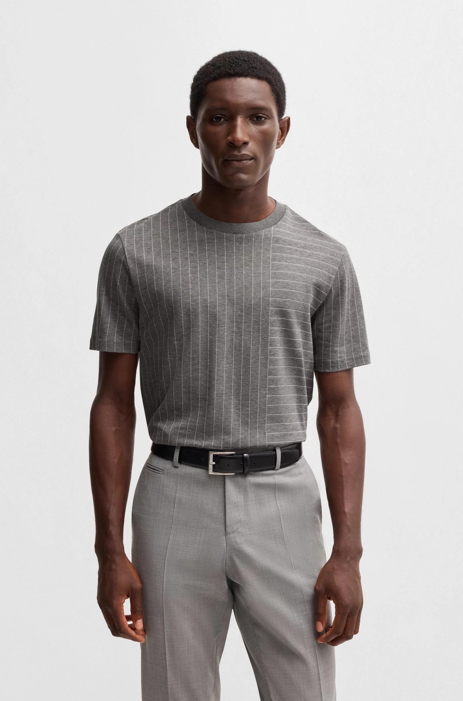 T-shirt in cotone mercerizzato con righe miste 50531315 030 BOSS 