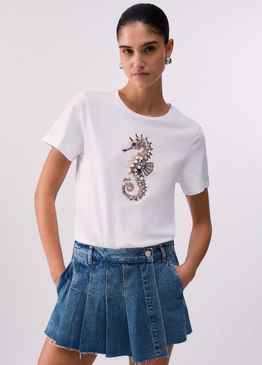 T-shirt con stampa e applicazioni WA6237JS923 P9778 LIU JO WHITE1 