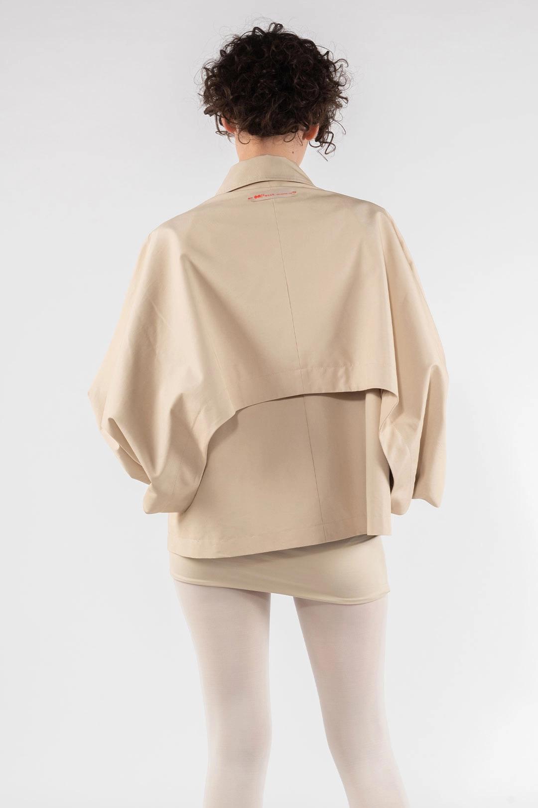 Trench modulare a cappa in Gabardina ricamata Cachi OFJA9284 0050 OOF WEAR 
