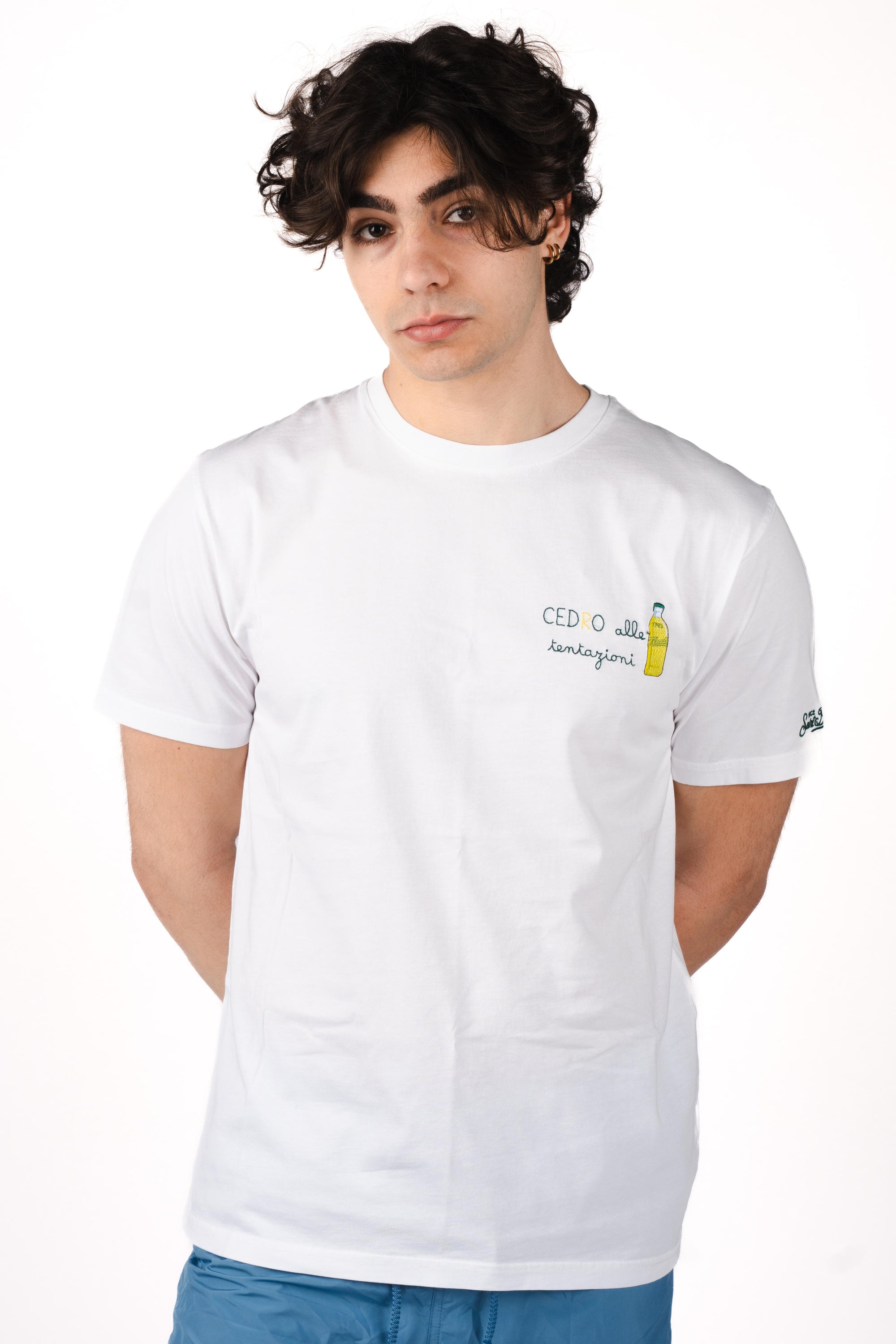 T-shirt Portofino bianca con ricamo Cedro Alle Tentazioni POT0001 00440L MC2 SAINT BARTH 