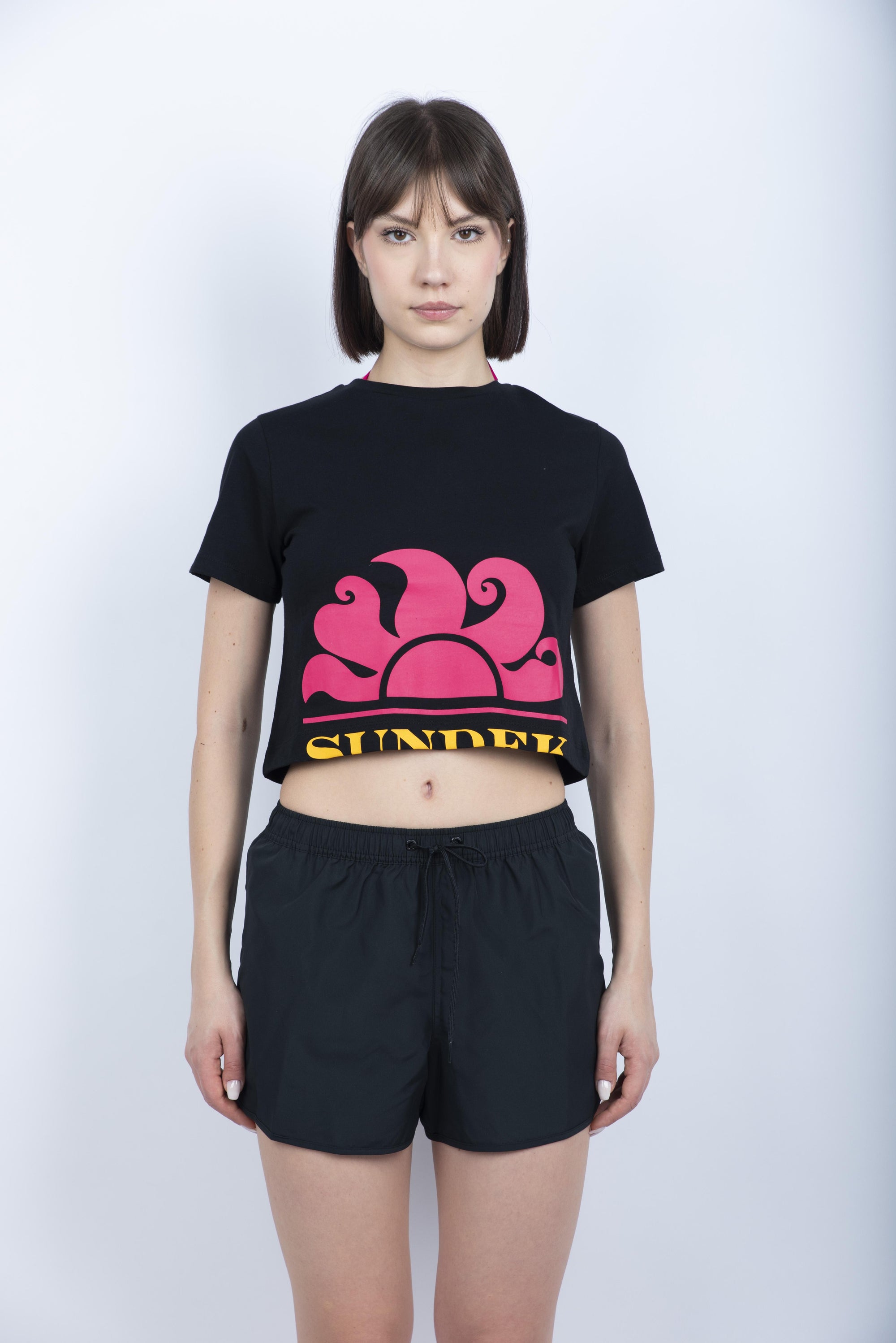 T-shirt crop nero W740TEJS000 00402 SUNDEK 