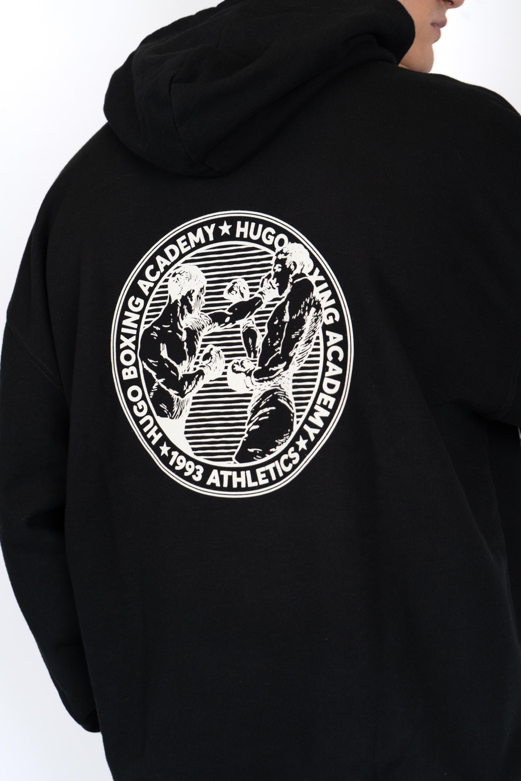 Felpa con cappuccio in terry di cotone con grafica ispirata alla boxe 50542399 001 HUGO 