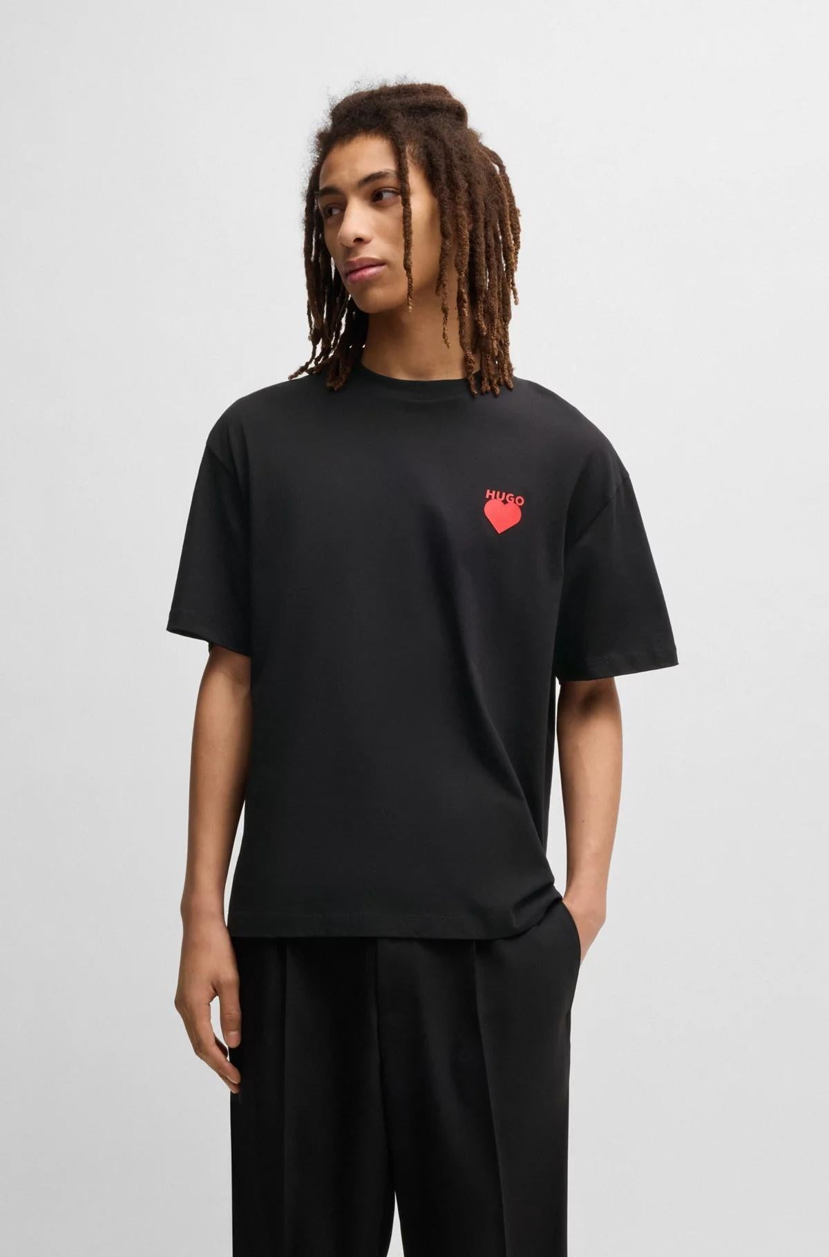 T-shirt in jersey di cotone con grafica con cuore 50530557 001 HUGO 