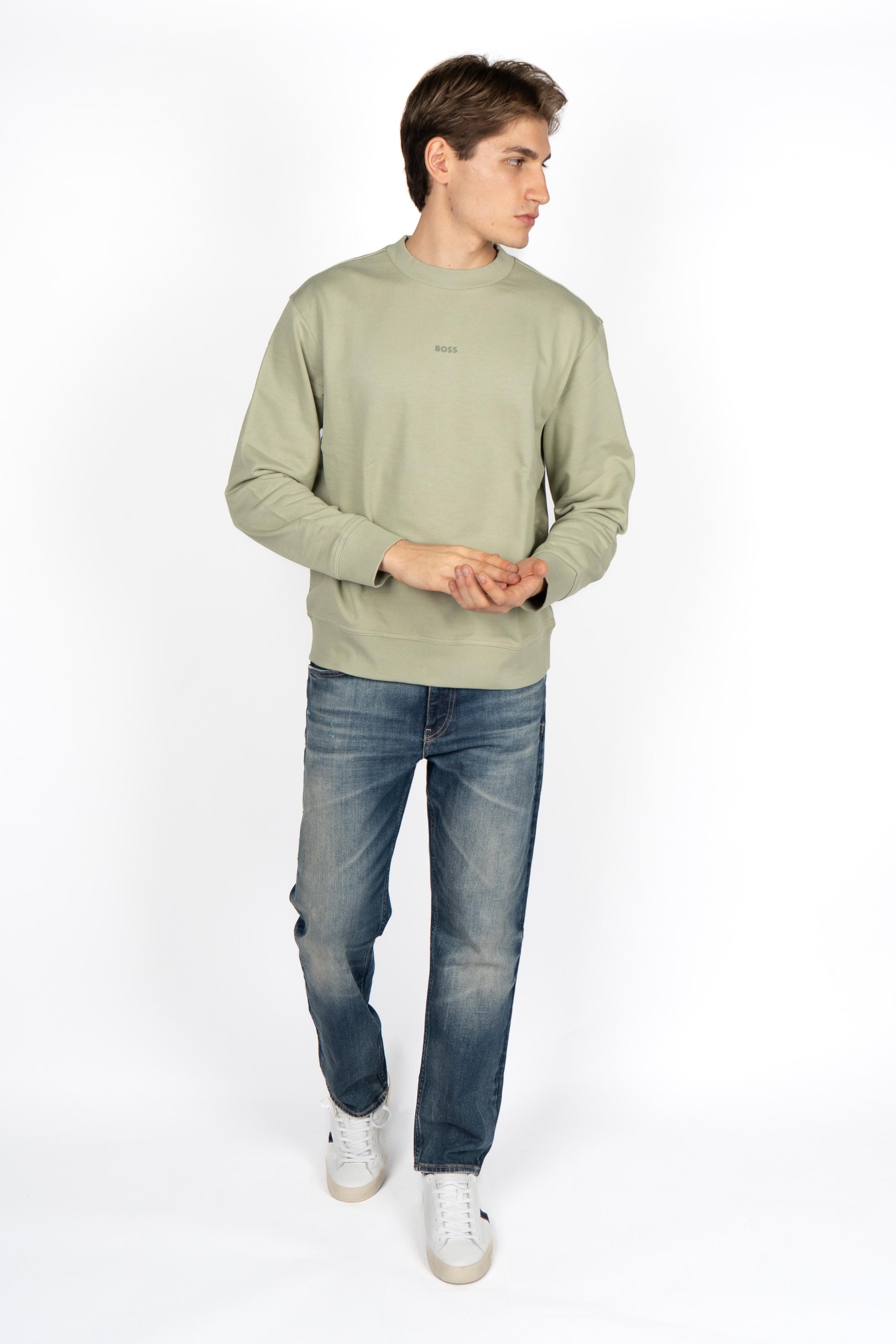 Felpa relaxed fit in terry di cotone con logo a contrasto 50514541 370 BOSS 