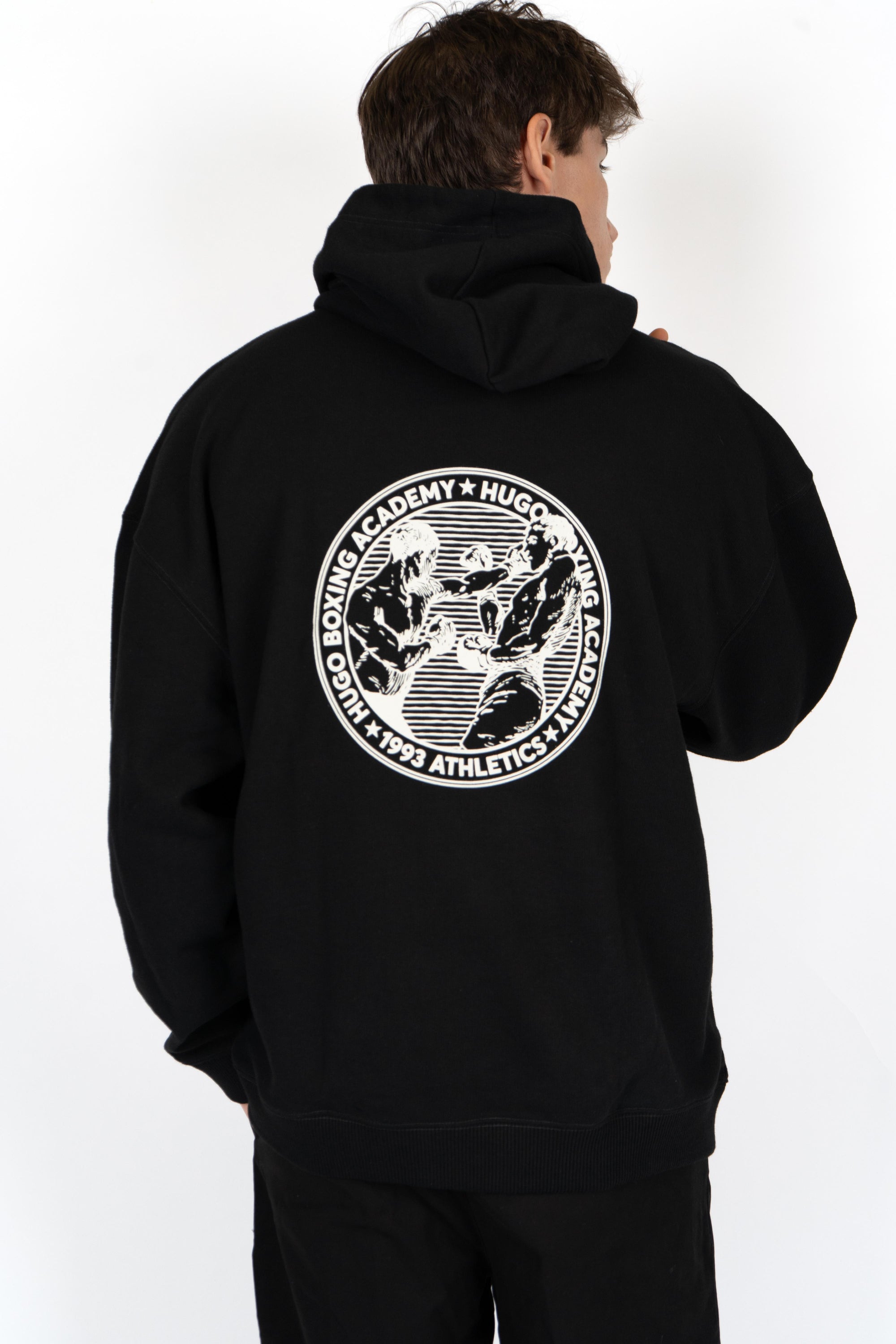 Felpa con cappuccio in terry di cotone con grafica ispirata alla boxe 50542399 001 HUGO 