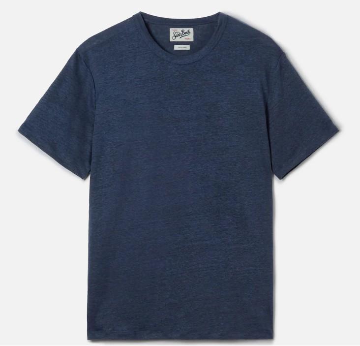 T-shirt Ecstasea in puro lino blu con logo ricamato ECS0003 00119L MC2 SAINT BARTH 