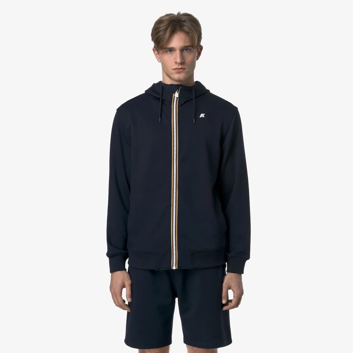 Giacca in caldo pile da uomo blu con cappuccio regolabile K1151UW K89 K-WAY 