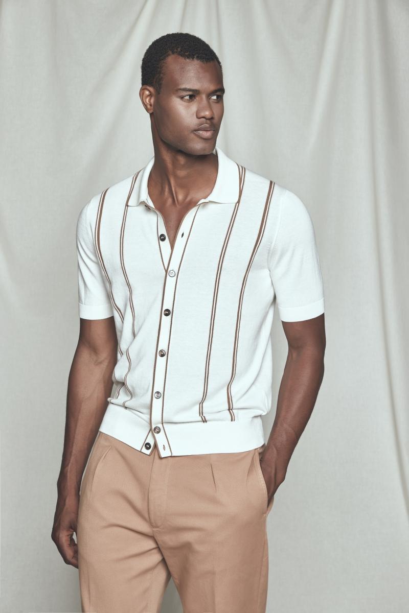 Camicia in maglia a righe cotone organico bianco marrone 59135/18041 005 GRAN SASSO 