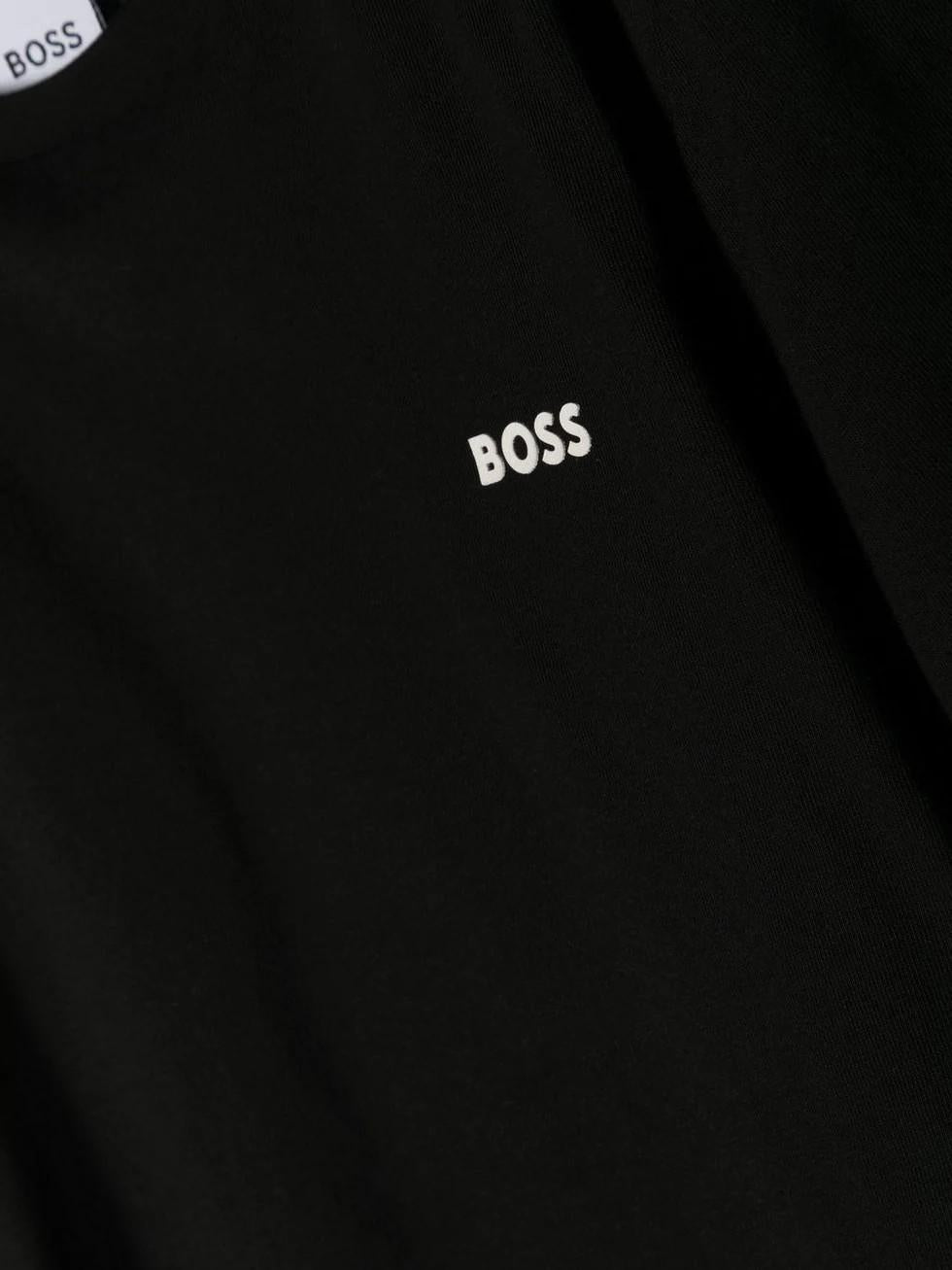 T-shirt per bambino BOSS Kidswear nero con logo goffrato bianco J25P23 09BA BOSS 