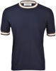 T-shirt in maglia con dettagli blu navy bianco marrone