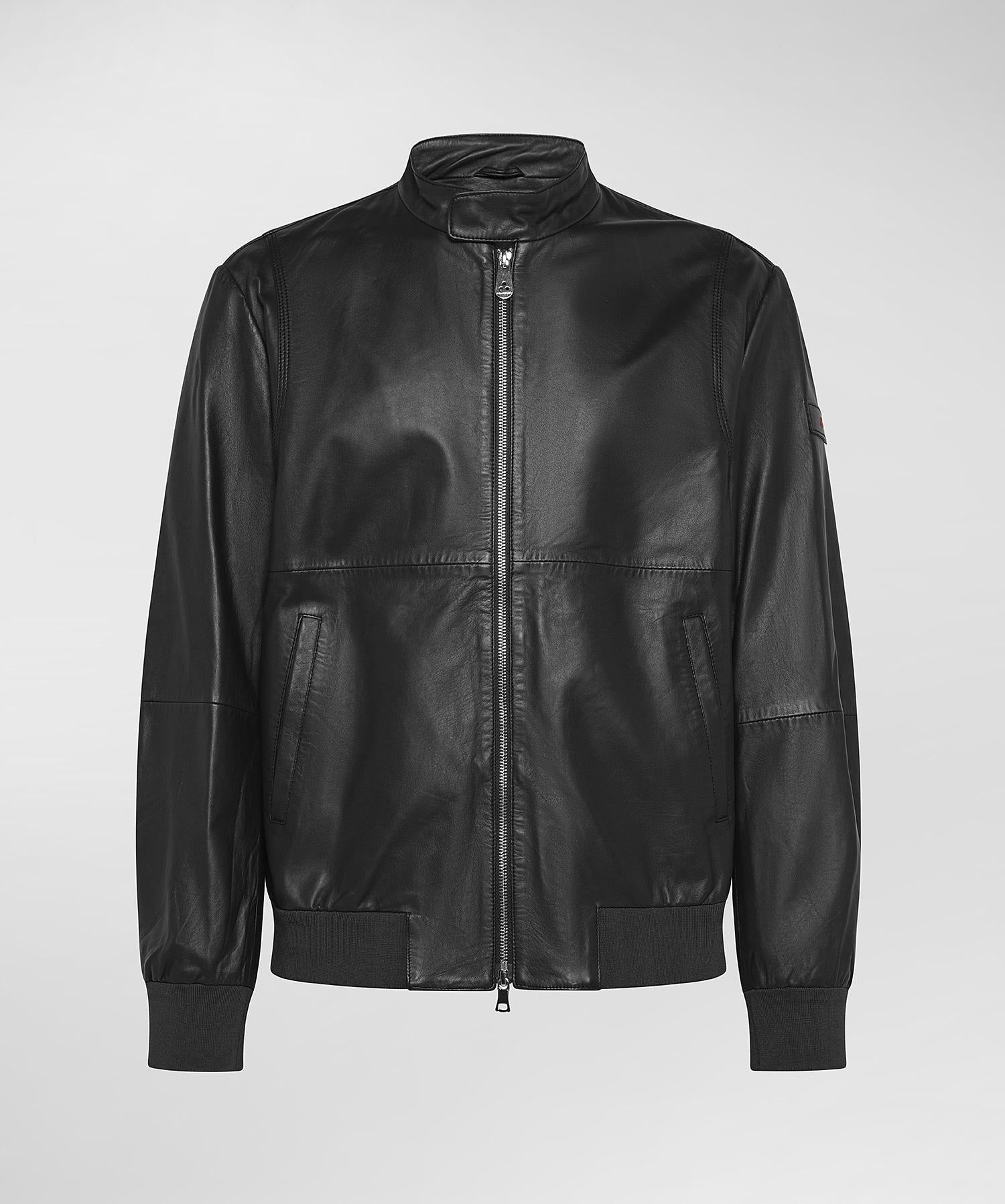 Tureia PPT Bomber in pelle con dettagli in maglina elastica nero PEU5413 NER PEUTEREY 