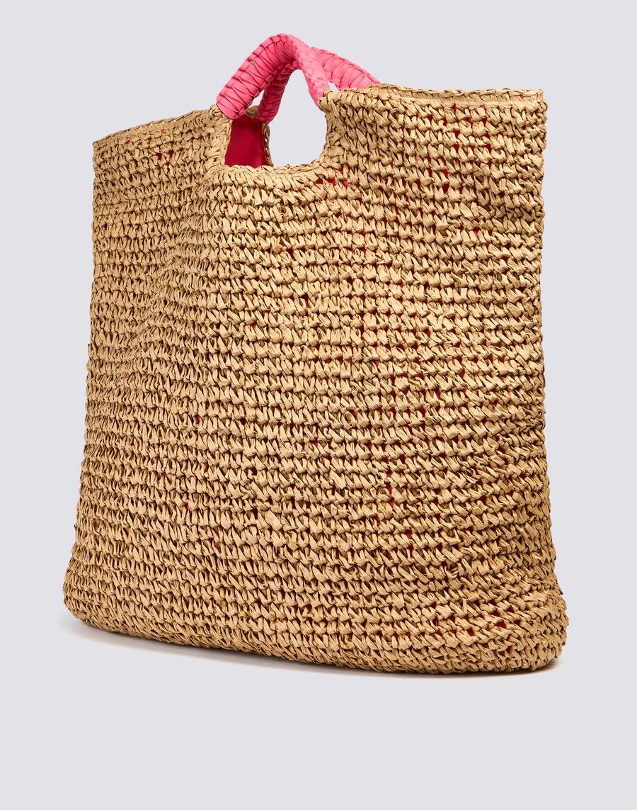 Maxi borsa in paper straw intrecciata rosa AW825ABPA100 A7001 SUNDEK 
