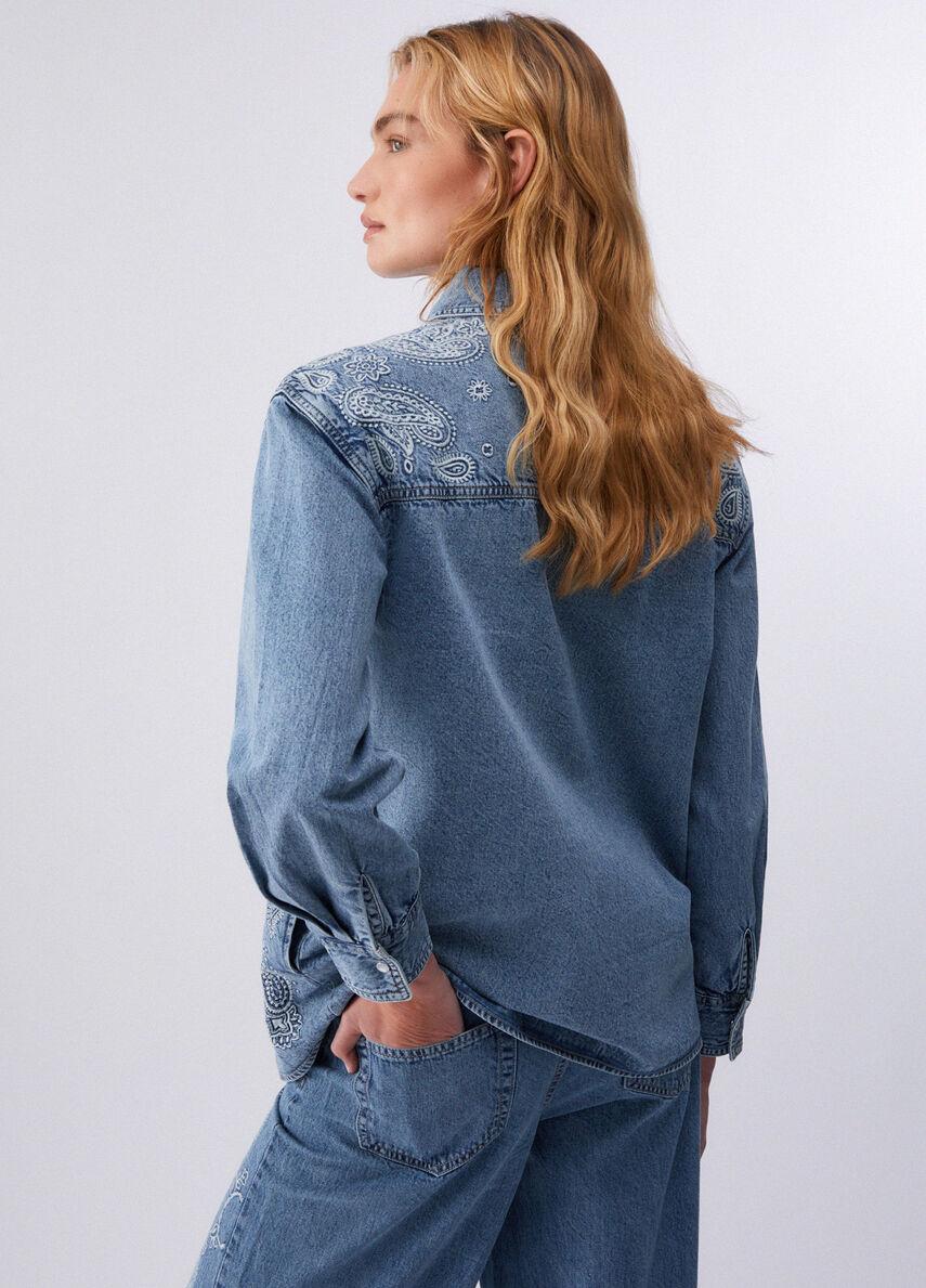 Camicia in denim con ricami UA6145D0313 79016 LIU JO BLUE DENIM 