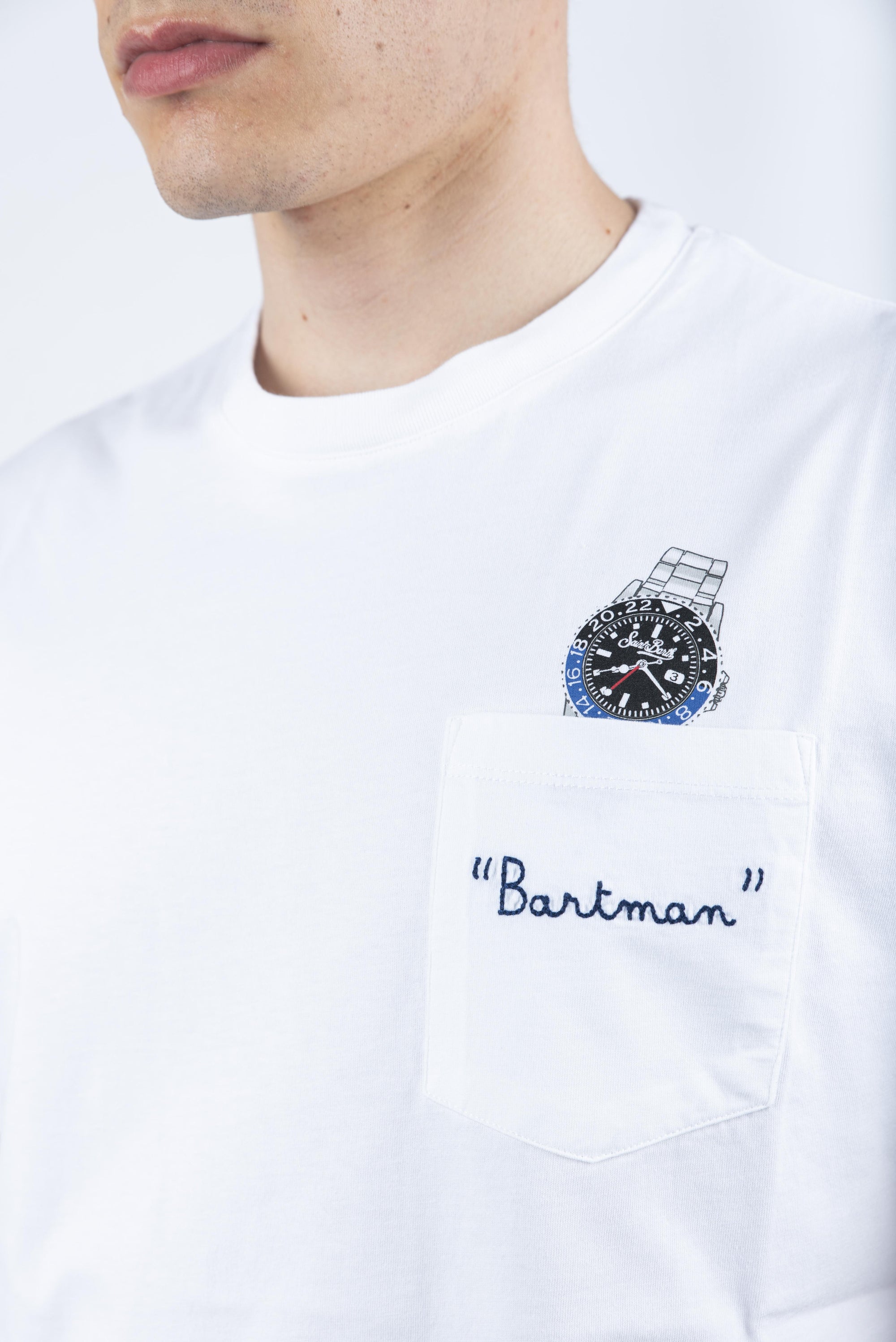 T-shirt in cotone Austin con ricamo e stampa orologio AUS0001 02523H MC2 SAINT BARTH 