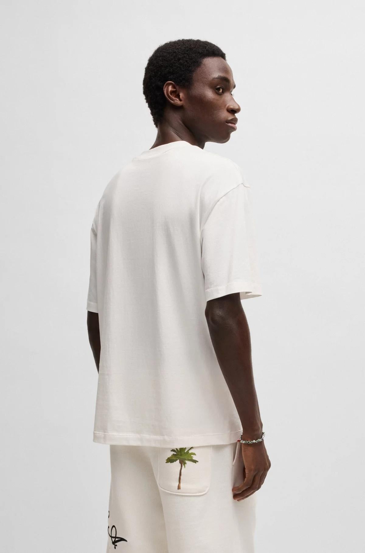 T-shirt in jersey di cotone con stampa con palme 50538972 102 HUGO 