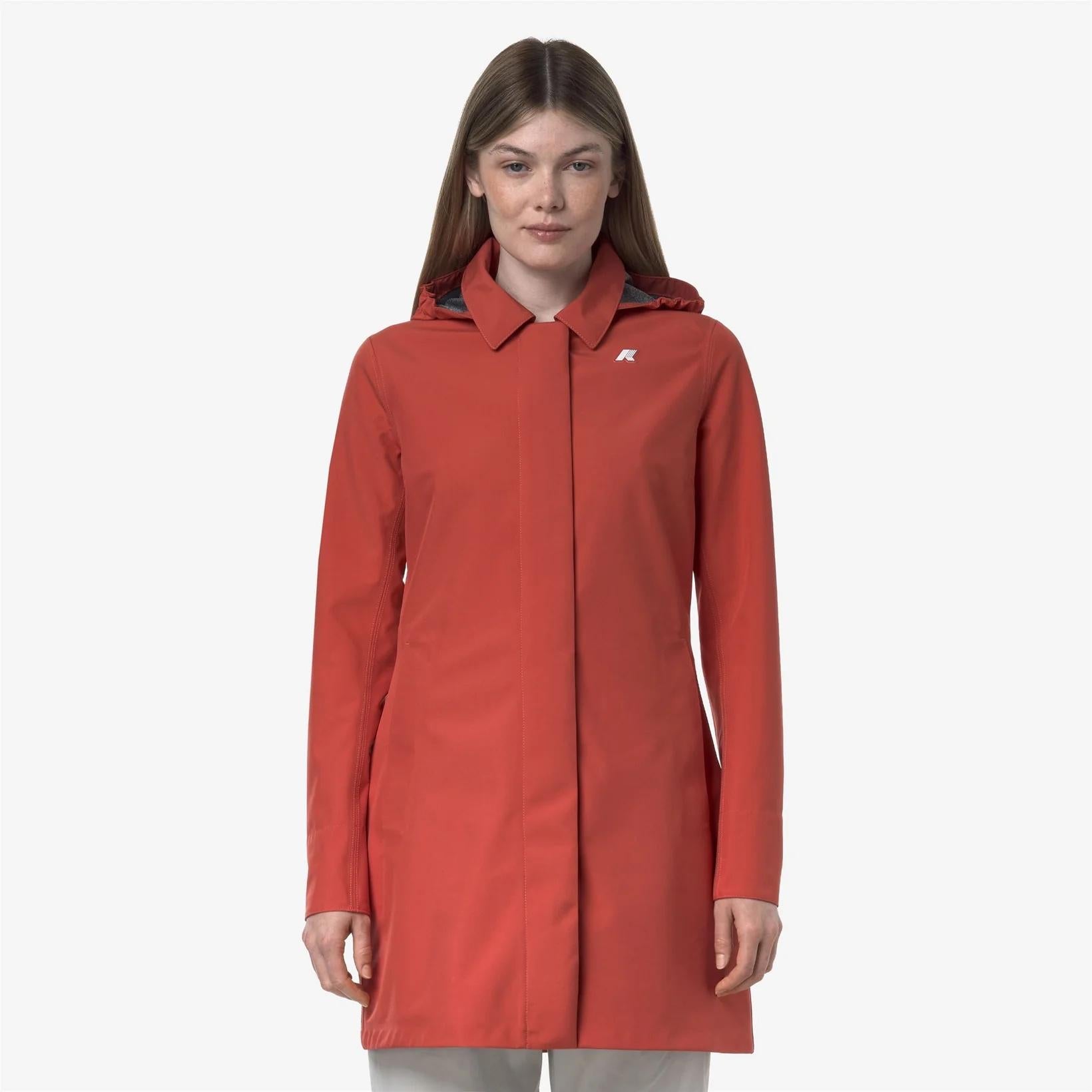Giacca trench donna Mathy Bonded Jersey Impermeabile rosso con cappuccio staccabile K7127JW 703 K-WAY 