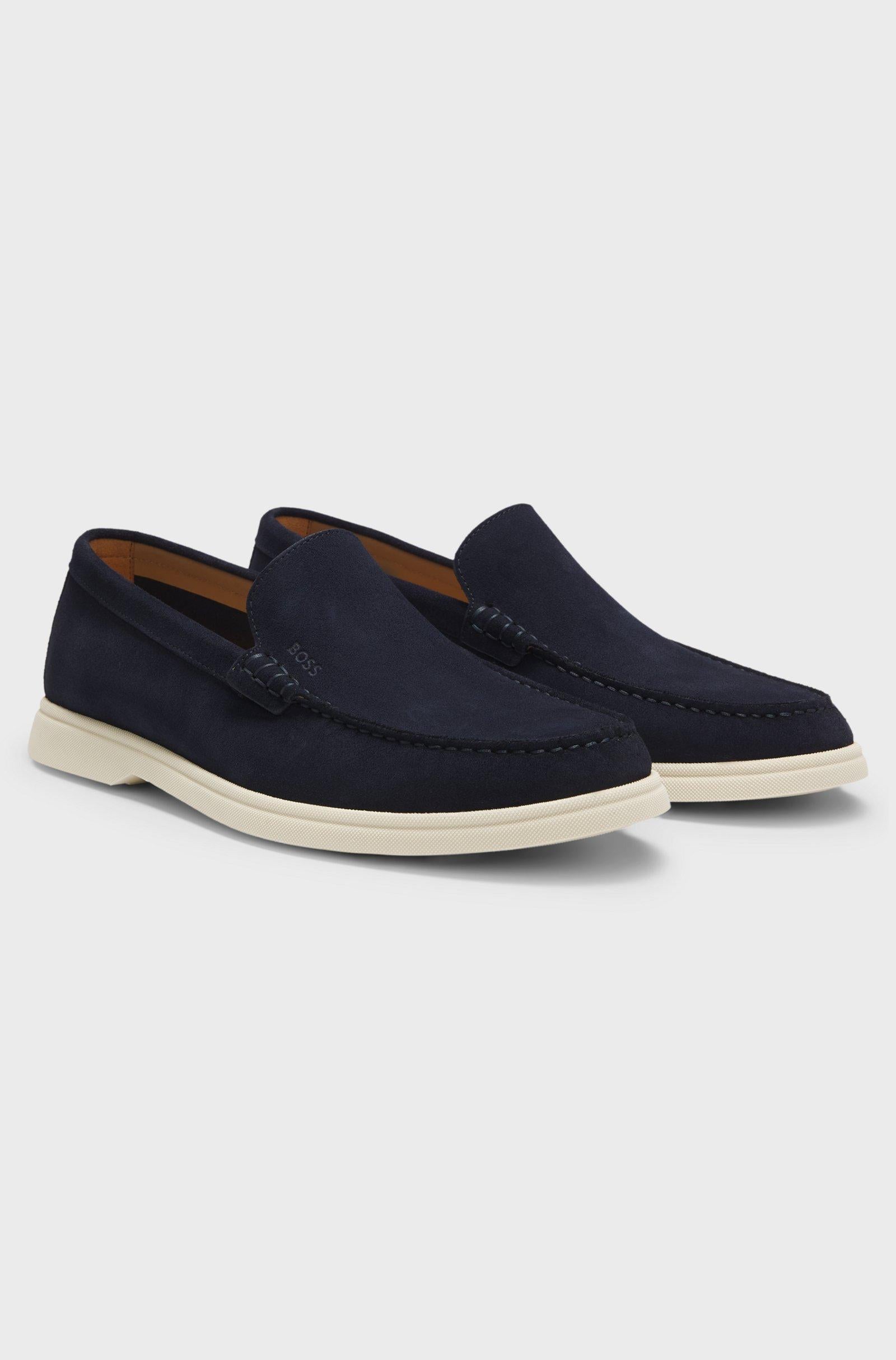Mocassini in pelle scamosciata con logo stampato a impressione 50543083 402 BOSS SHOES 