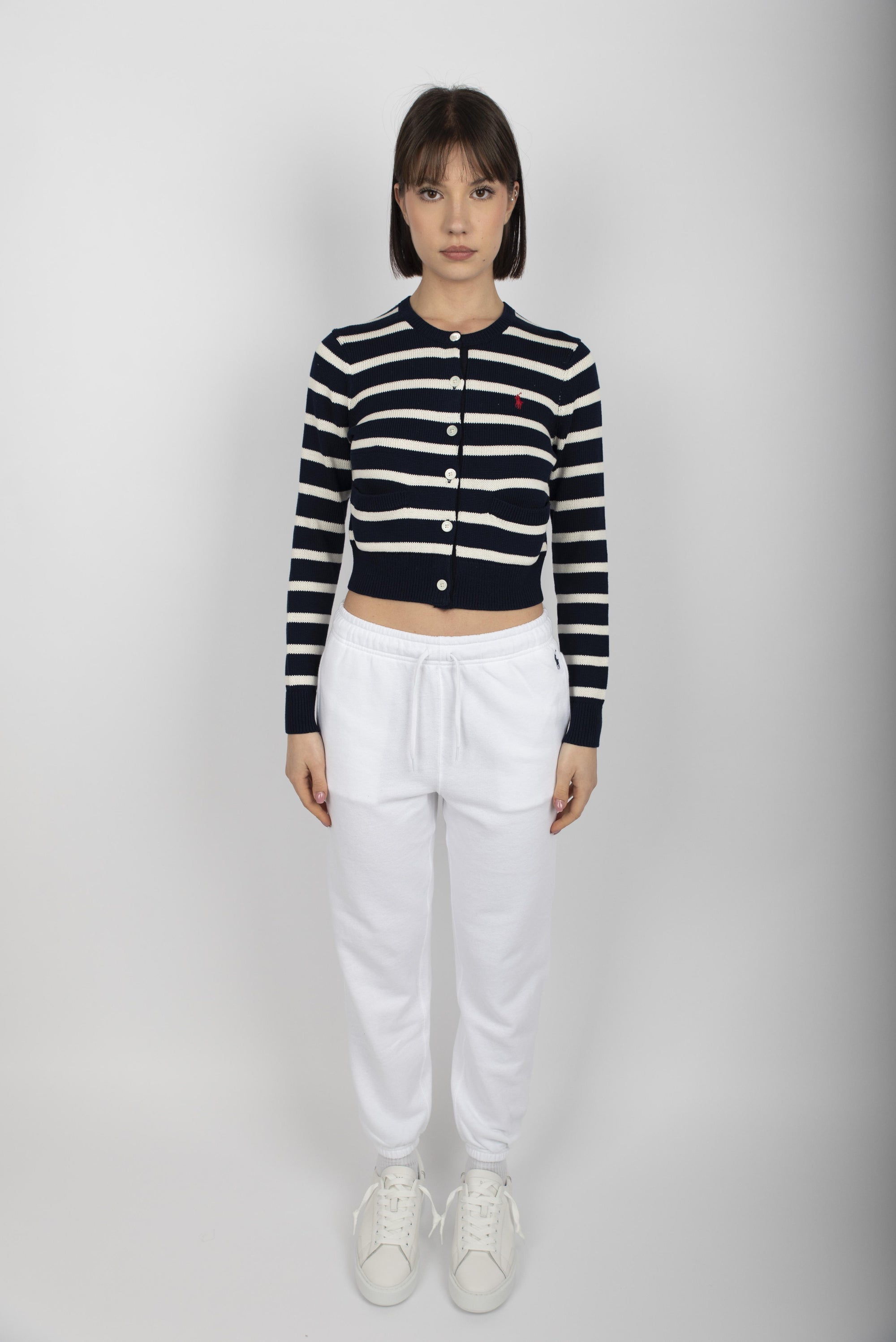 Cardigan a girocollo in cotone a righe blu navy bianco multi Pol 211959297 001 POLO RALPH LAUREN 