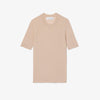 Short-sleeved ribbed merino wool sweater