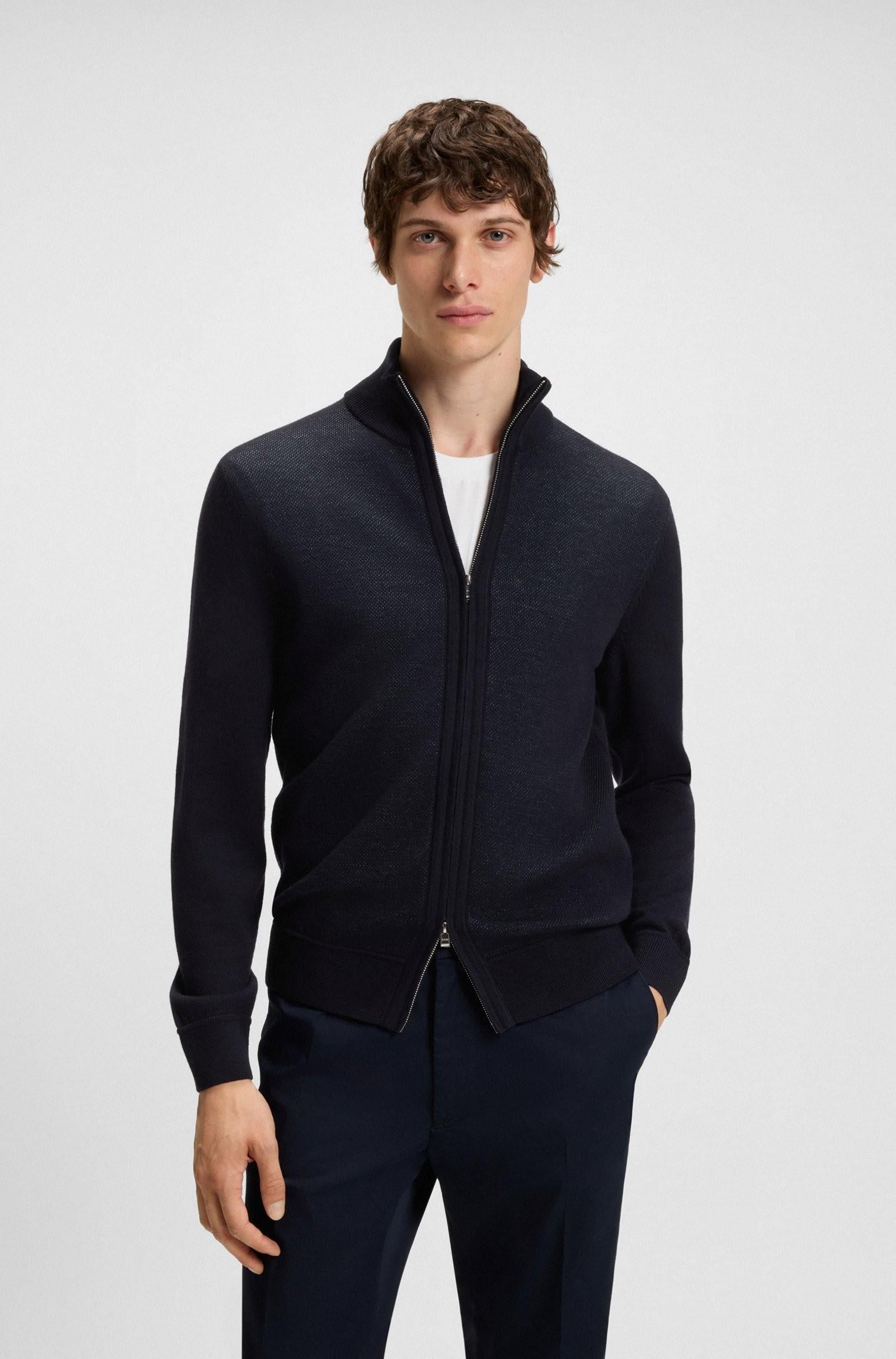 Cardigan in lana vergine con zip 50543153 404 BOSS 