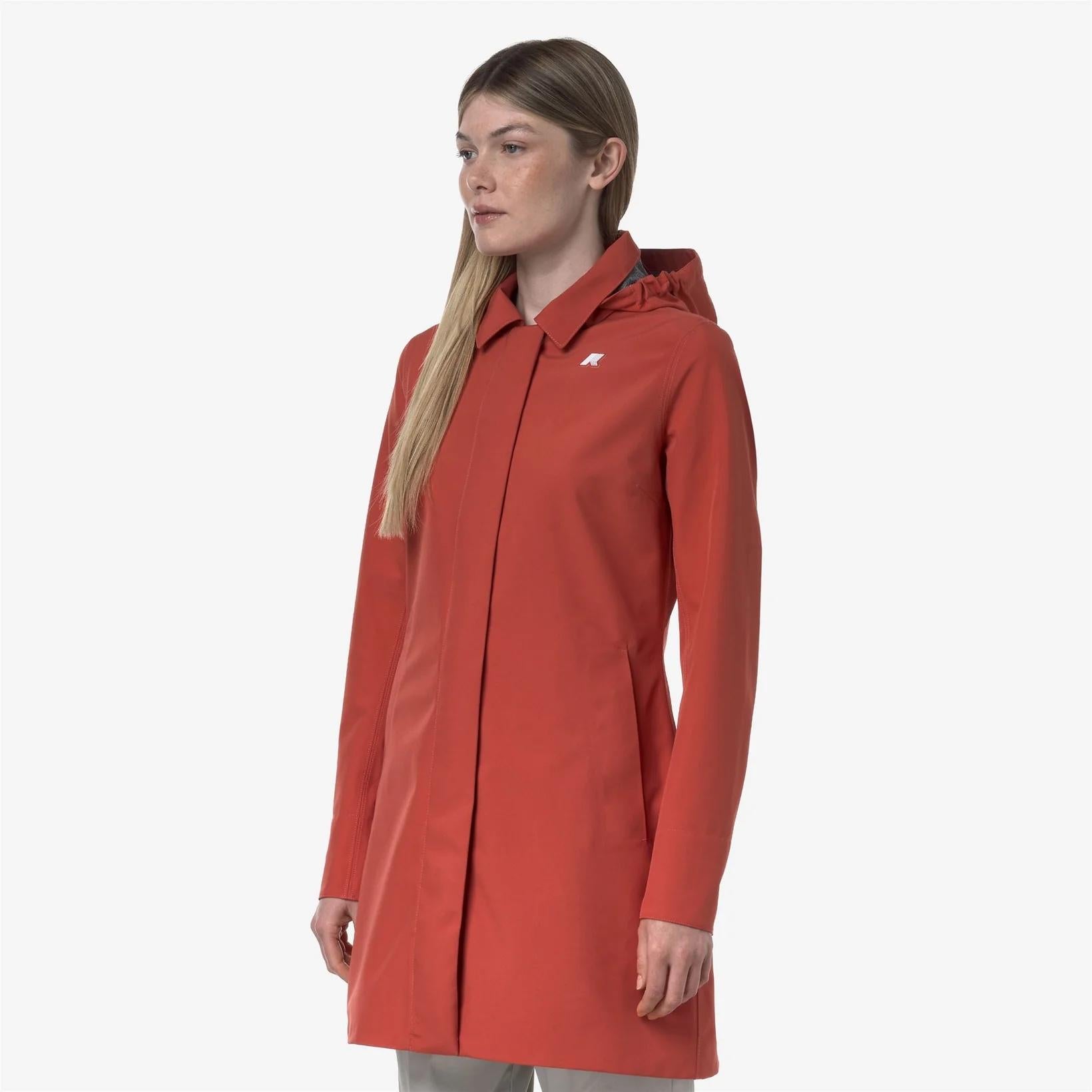 Giacca trench donna Mathy Bonded Jersey Impermeabile rosso con cappuccio staccabile K7127JW 703 K-WAY 