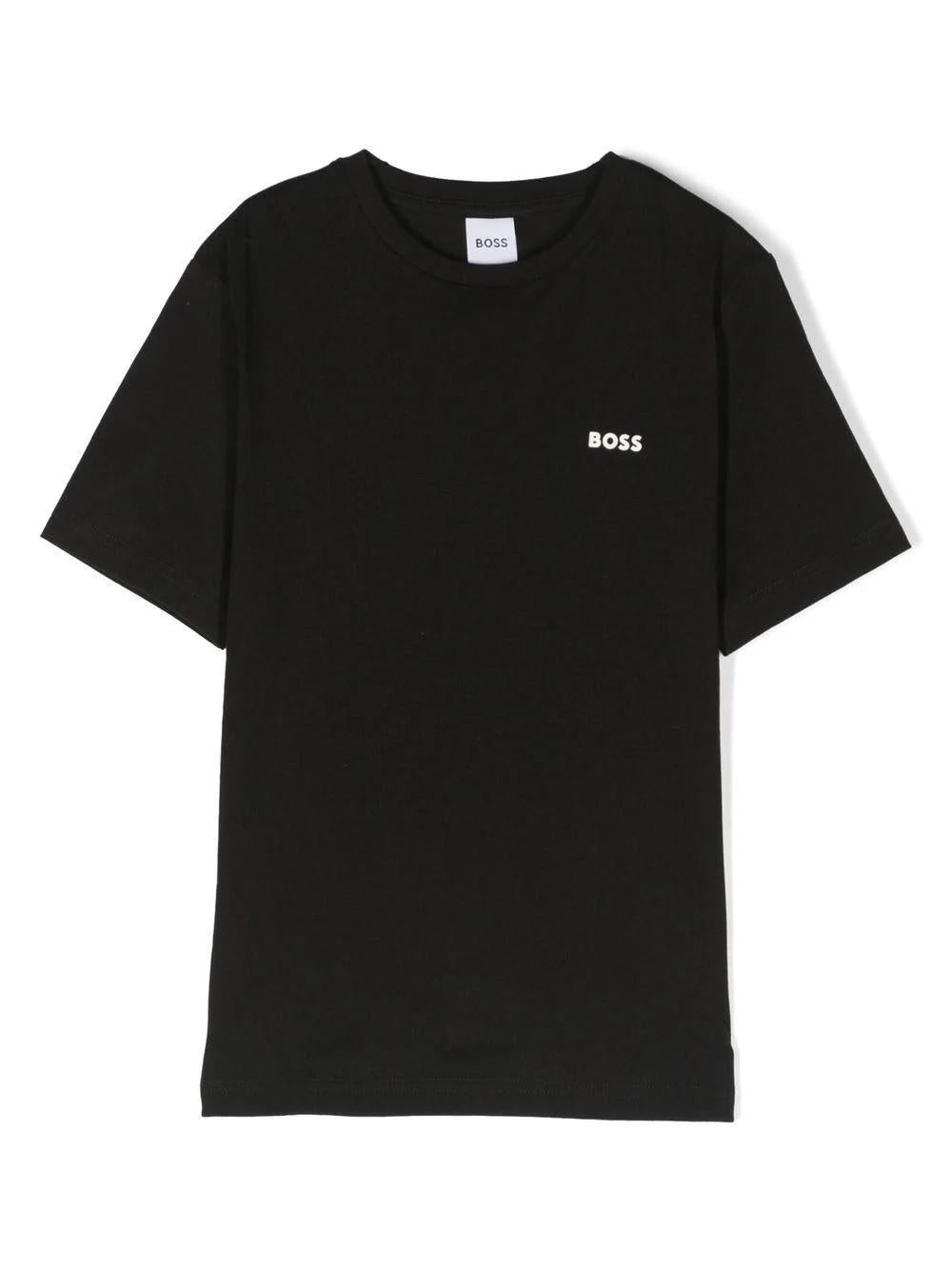 T-shirt per bambino BOSS Kidswear nero con logo goffrato bianco J25P23 09BB BOSS 