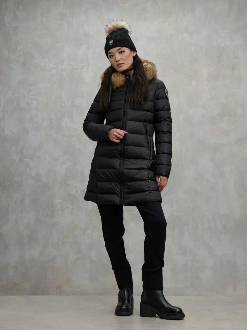 Piumino lungo con pelliccia kristin 25WBLDK03103 999EI BLAUER 