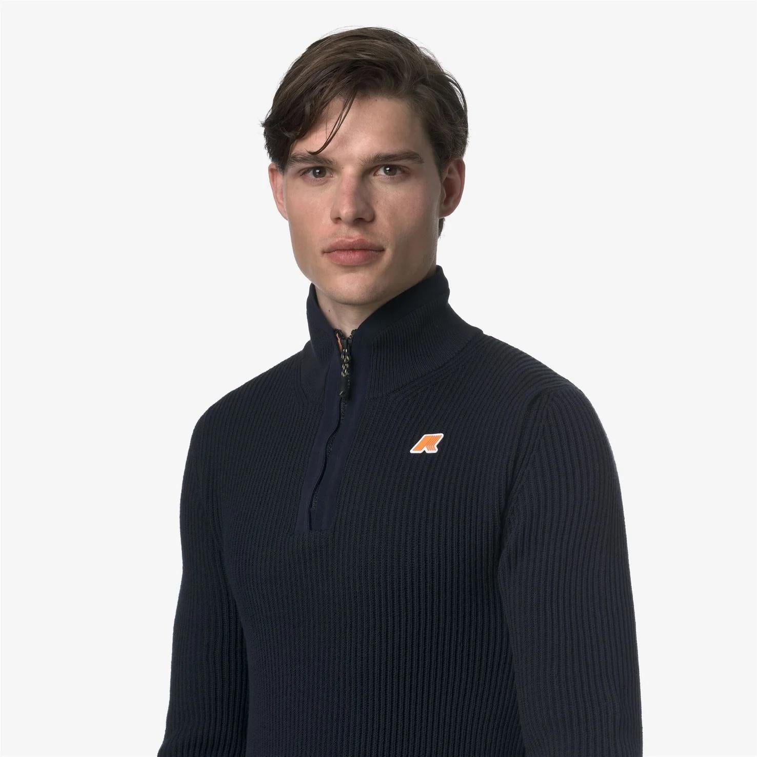 Pullover blu unisex in maglia da golf con mezza zip e dettagli a coste K7141LW K89 K-WAY 