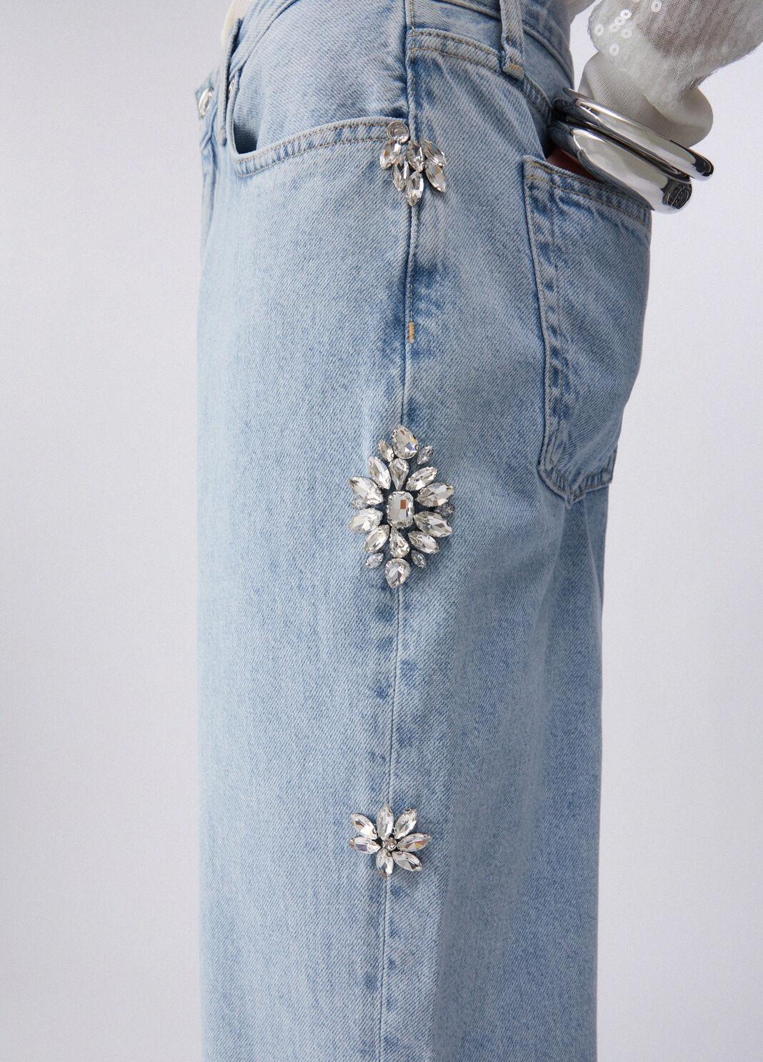 Jeans straight con ricami gioiello UA6196D4854 79019 LIU JO BLUE DENIM 
