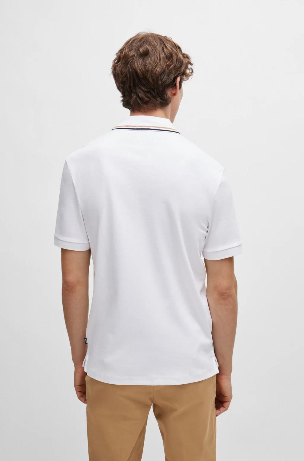 Polo slim fit in cotone con colletto a righe 50469360 100 BOSS 