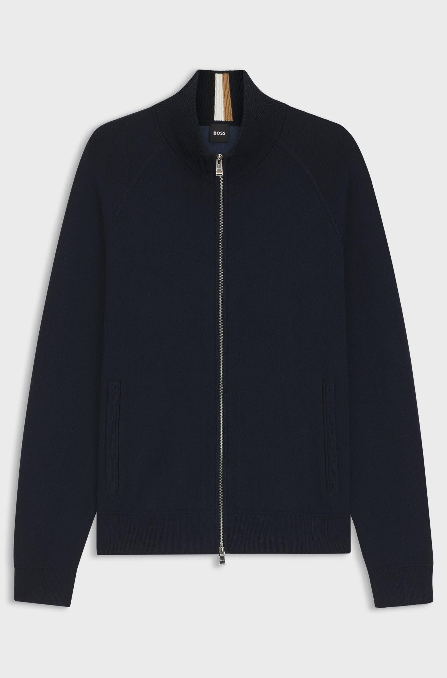 Cardigan in cotone e lana vergine con zip 50543150 404 BOSS 