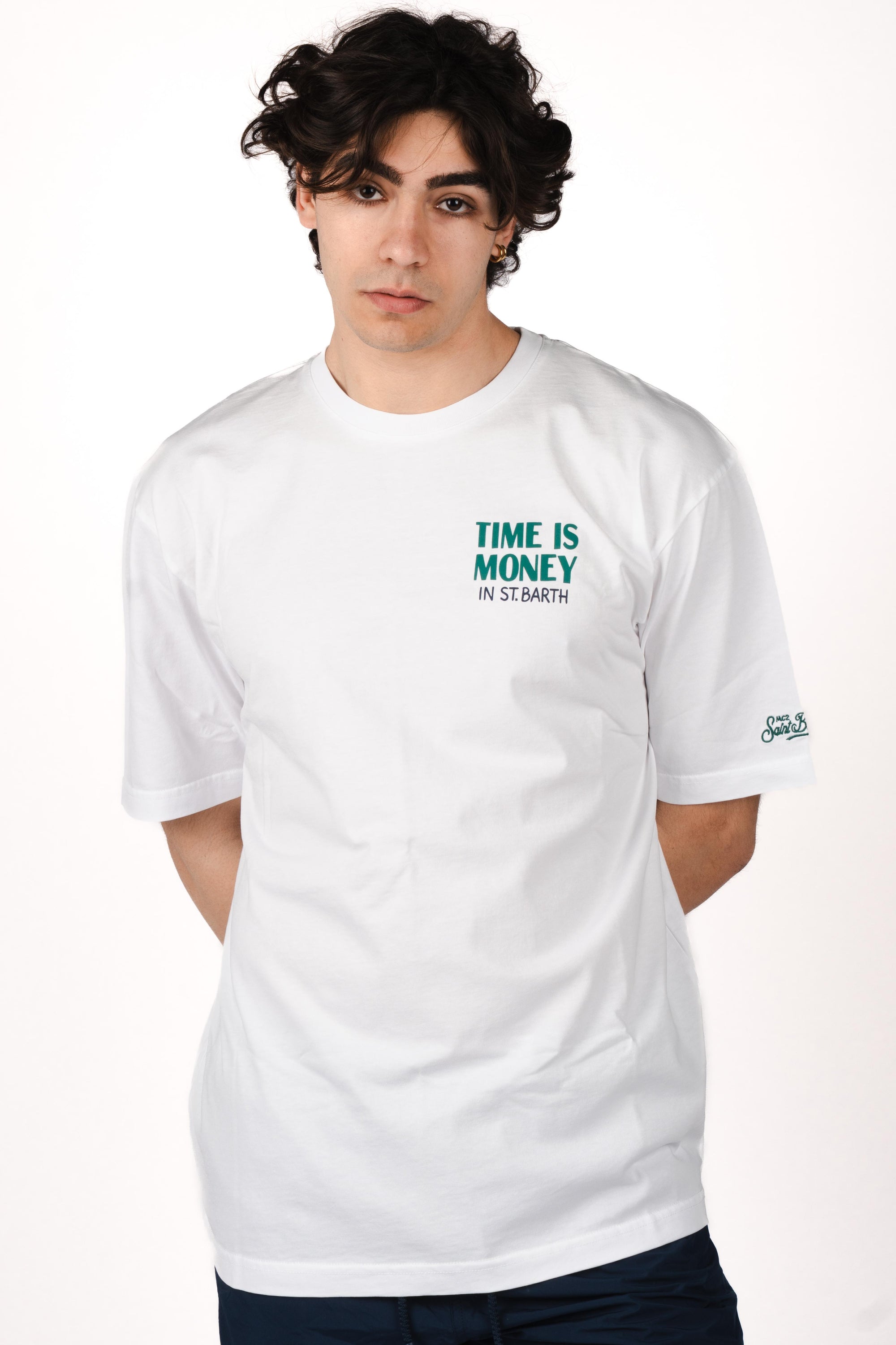 T-shirt Delmar con stampa Time Is Money e maxi grafica sul retro DLR0001 01605L MC2 SAINT BARTH 