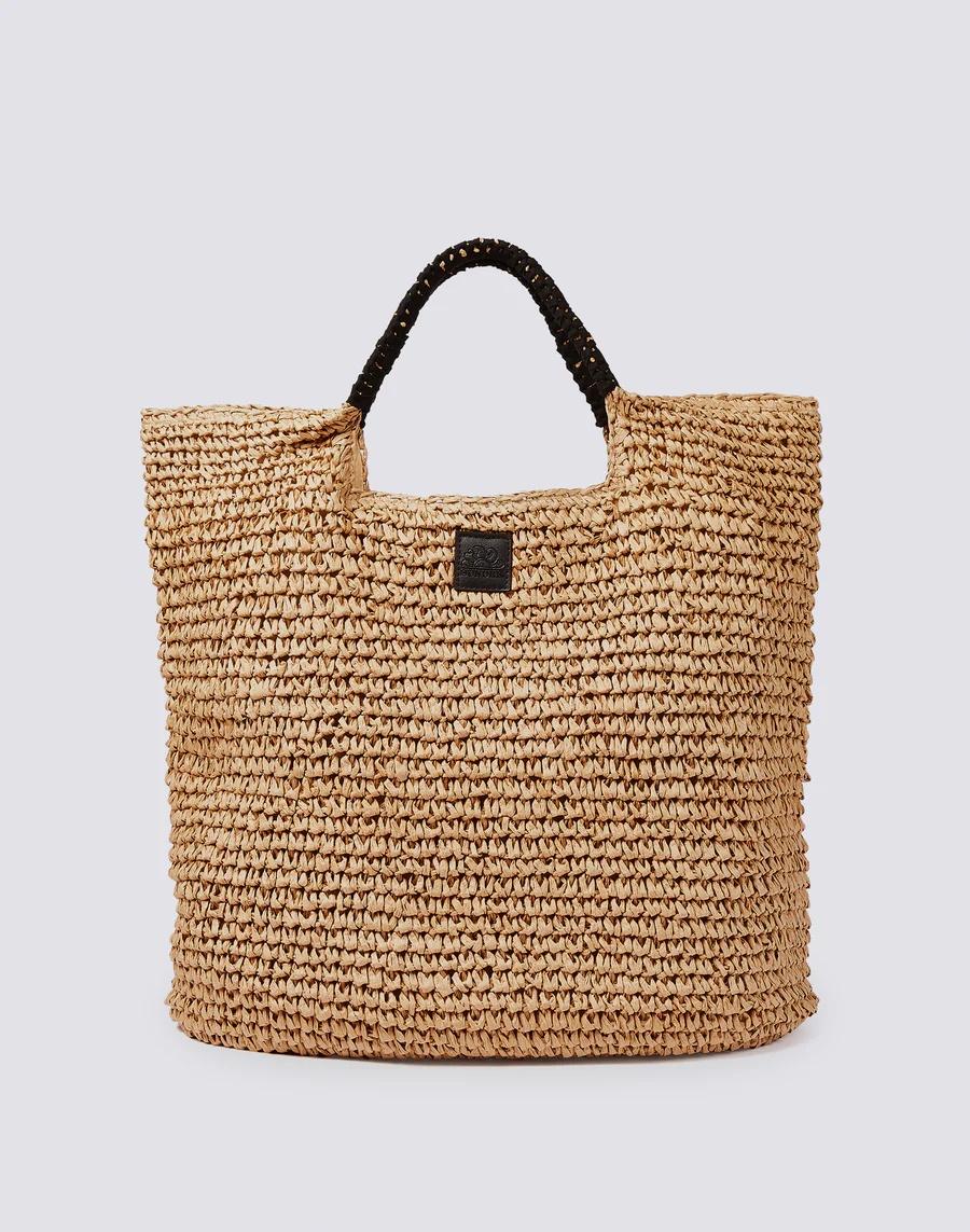 Maxi borsa in paper straw intrecciata nero AW825ABPA100 13000 SUNDEK 
