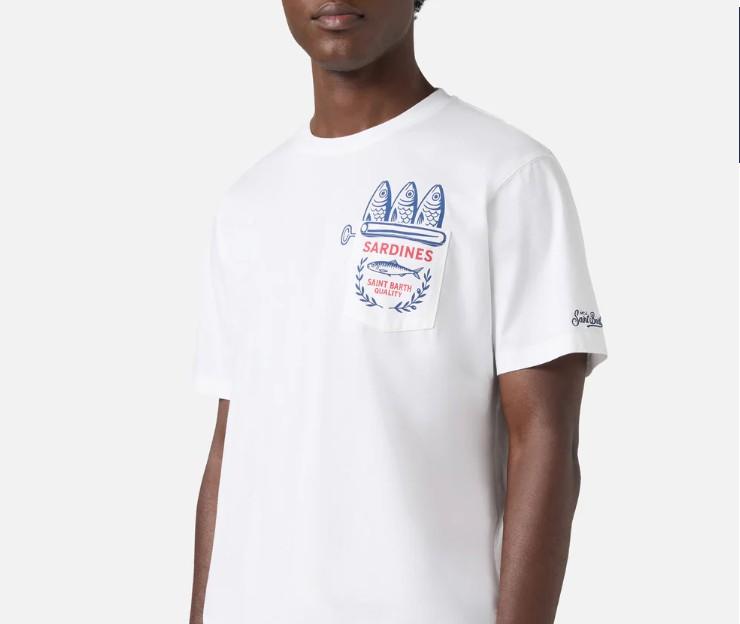 T-shirt Austin bianca con illustrazione sardine AUS0001 03567L MC2 SAINT BARTH 