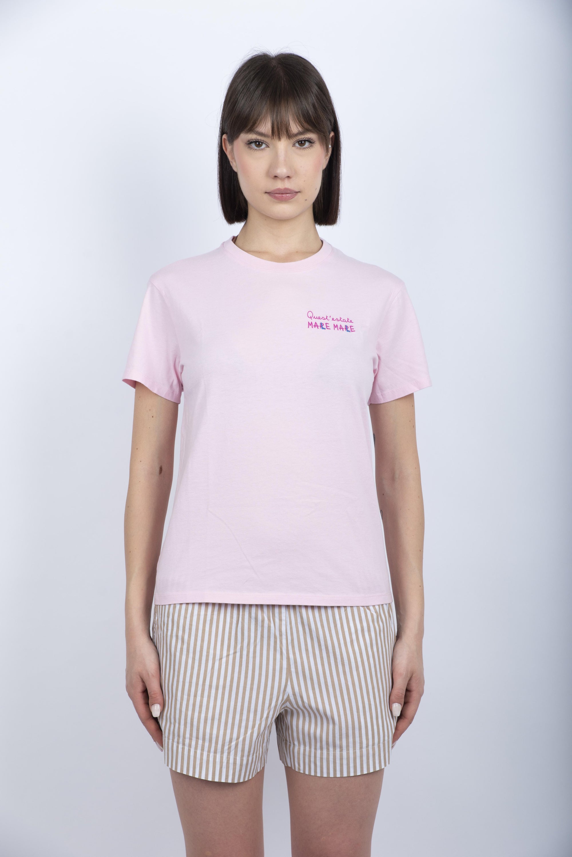 T-shirt Emilie in cotone rosa con ricamo EMI0001 02920H MC2 SAINT BARTH 
