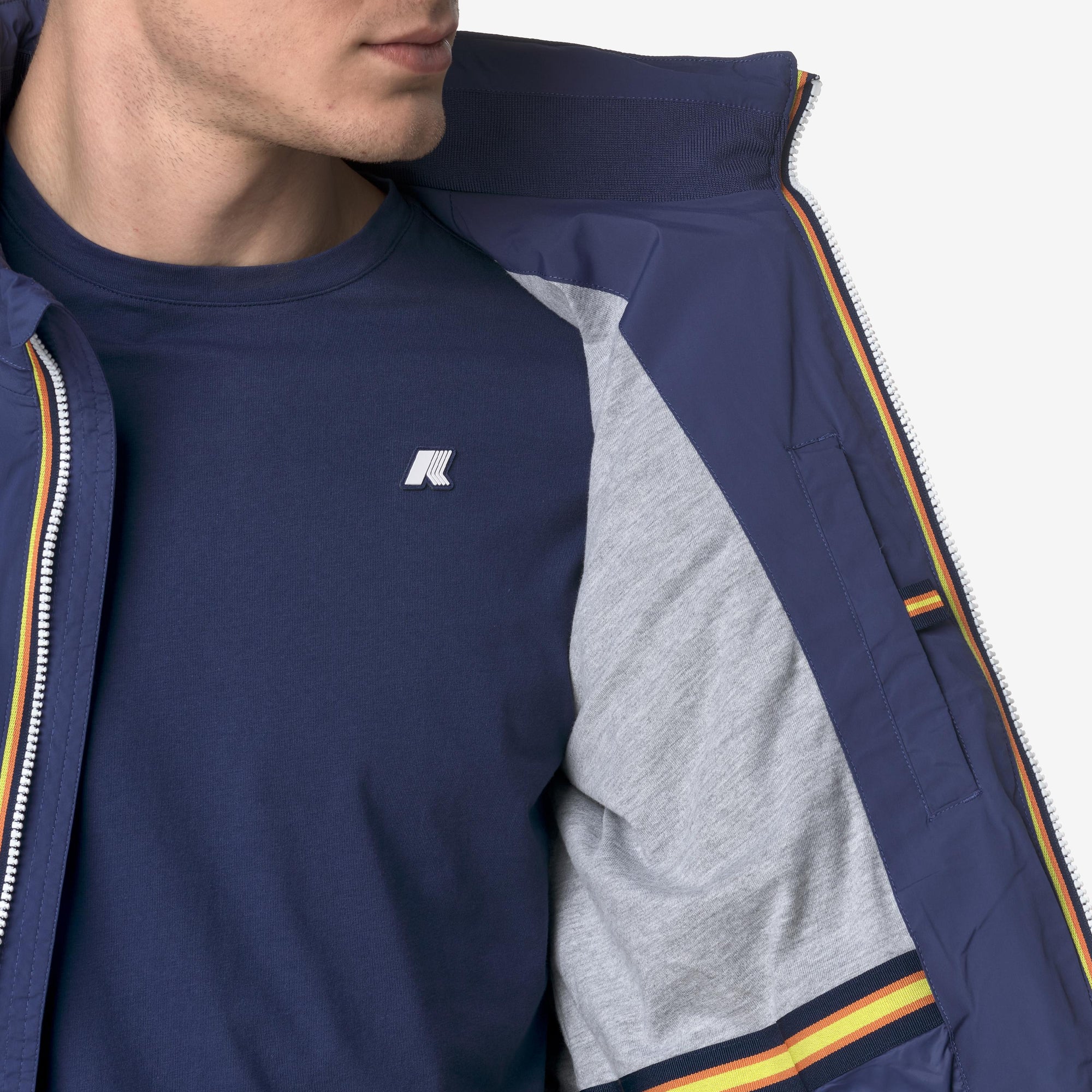 Giacca corta da uomo resistente alle intemperie blu con nylon elasticizzato K3123VW 867 K-WAY 