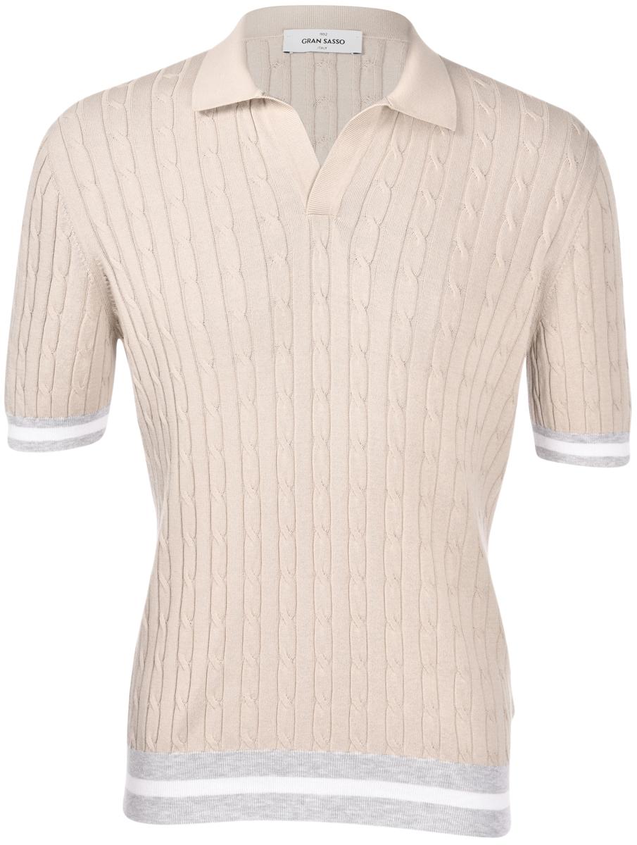 Polo skipper in maglia a trecce e coste nocciola grigio bianco 57191/20679 010 GRAN SASSO 