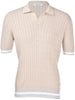 Polo skipper in maglia a trecce e coste nocciola grigio bianco