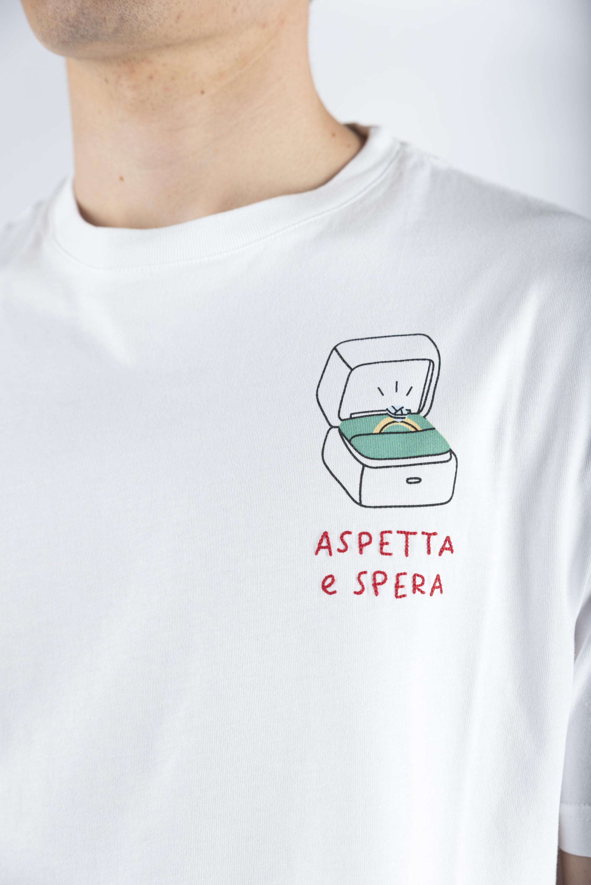 T-shirt in cotone con ricamo Aspetta e spera bianco Special Edition TSHM001 05246H MC2 SAINT BARTH 