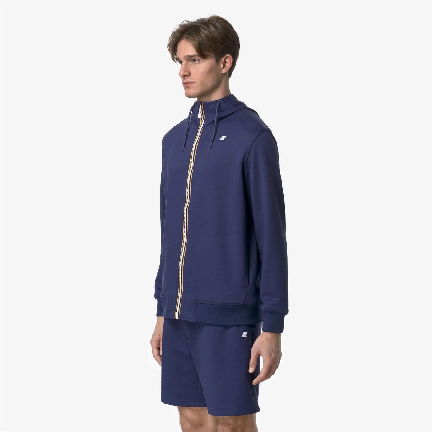 Giacca in caldo pile da uomo blu con cappuccio regolabile K1151UW 867 K-WAY 