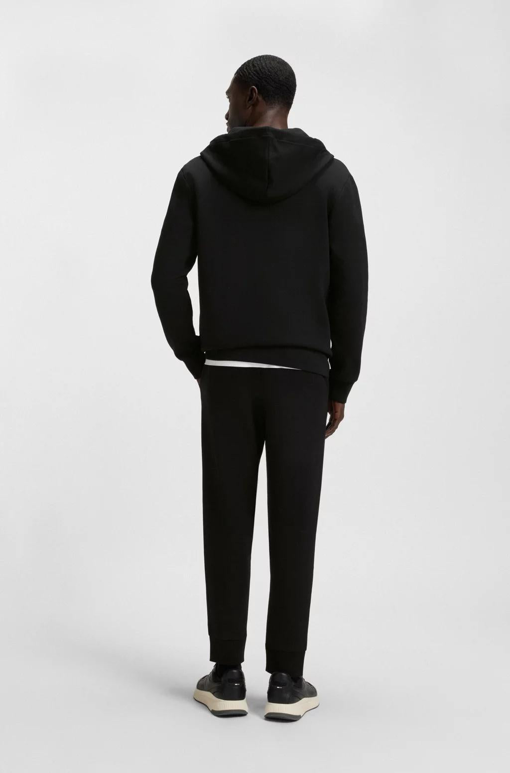 Felpa con cappuccio e zip in cotone elasticizzato con logo stampato 50506161 001 BOSS 