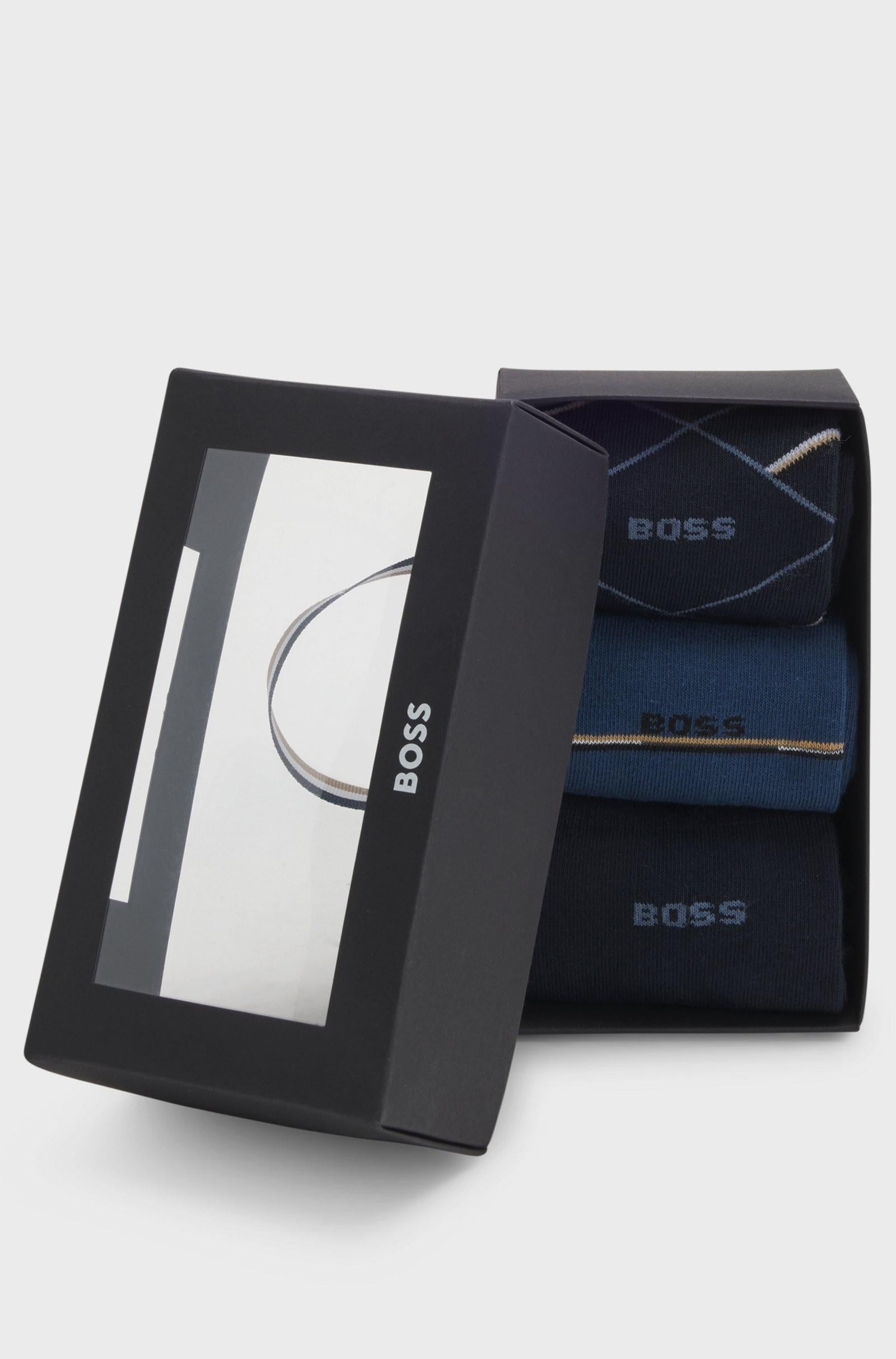 Calze ad altezza regolare con logo in confezione da tre 50547840 401 BOSS 