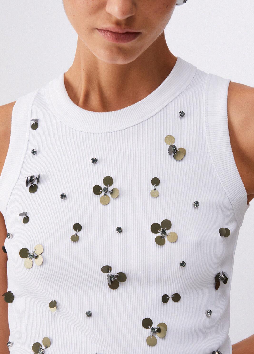 Top con applicazioni WA6490J4822 P9369 LIU JO WHITE1 