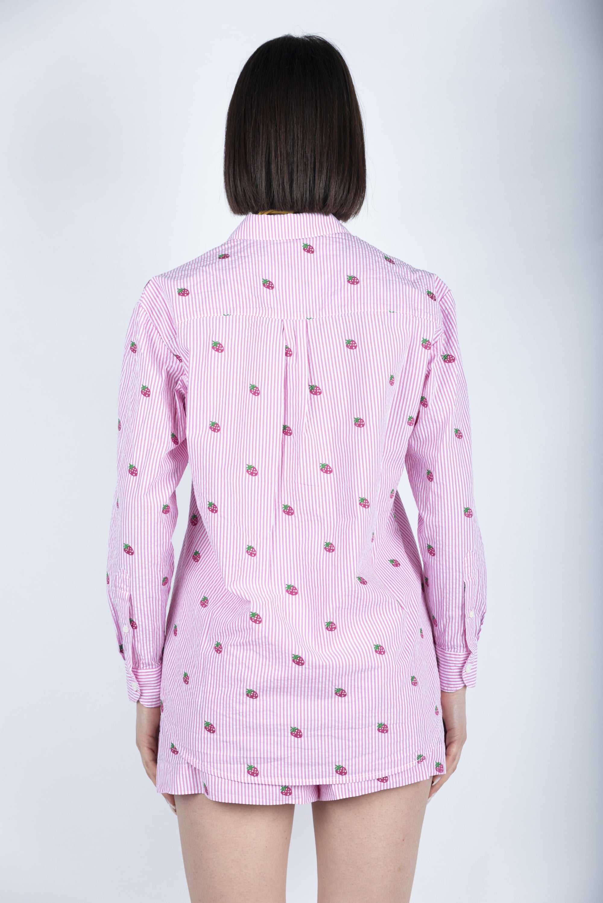 Camicia da donna over Brigitte in cotone a righe rosa BRIG001 01430H MC2 SAINT BARTH 