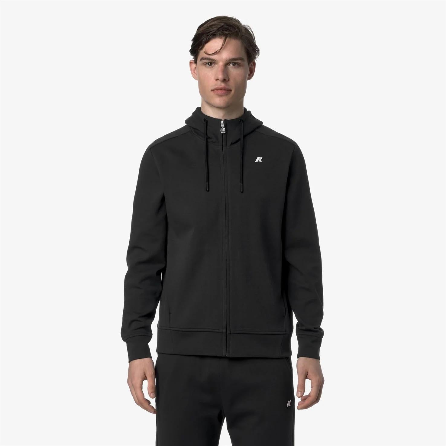 Felpa con cappuccio e zip in pile da uomo nera con tasche K31367W USY K-WAY 