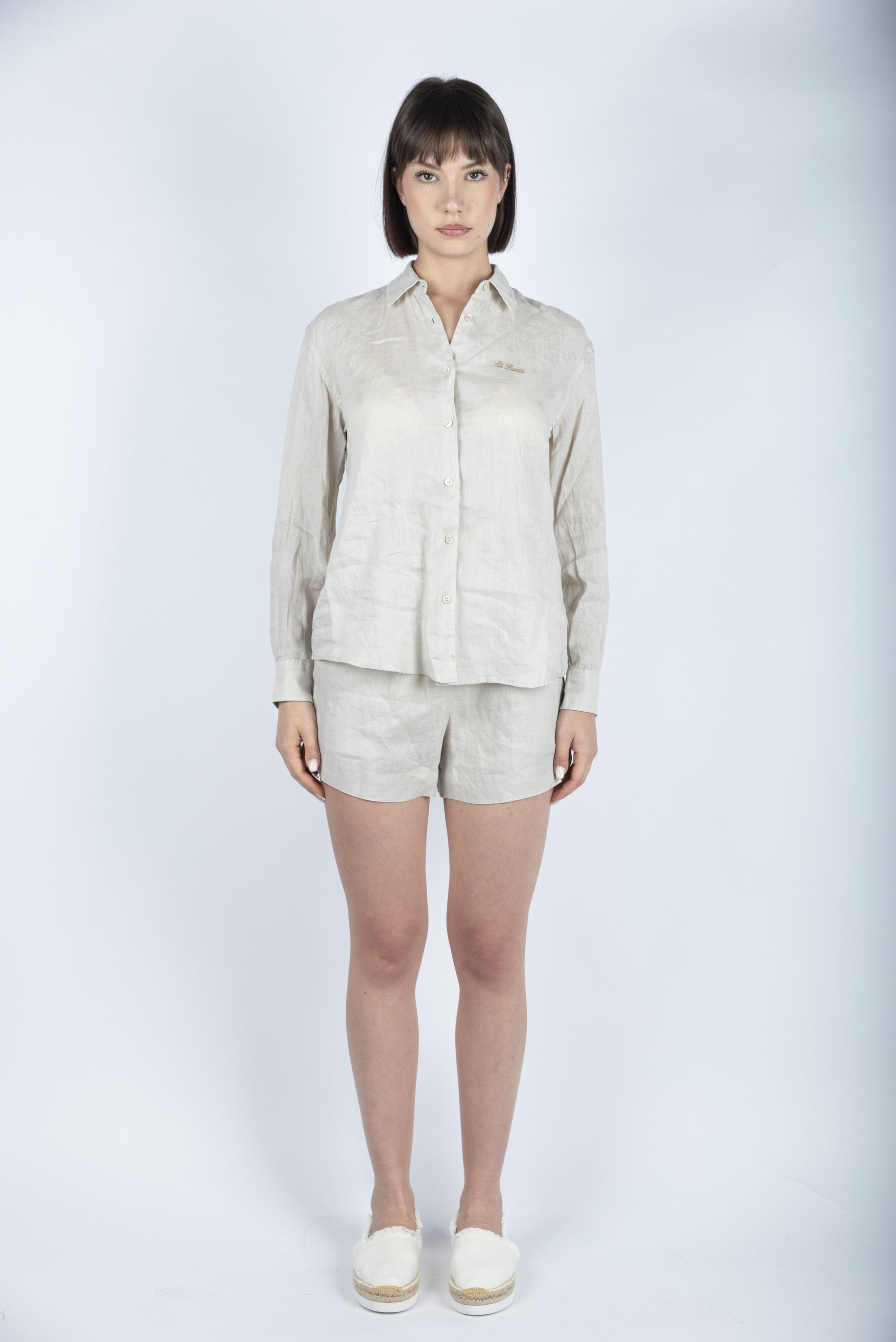 Camicia classica in lino Meredith con ricamo Saint Barth beige MDH001 06258H MC2 SAINT BARTH 