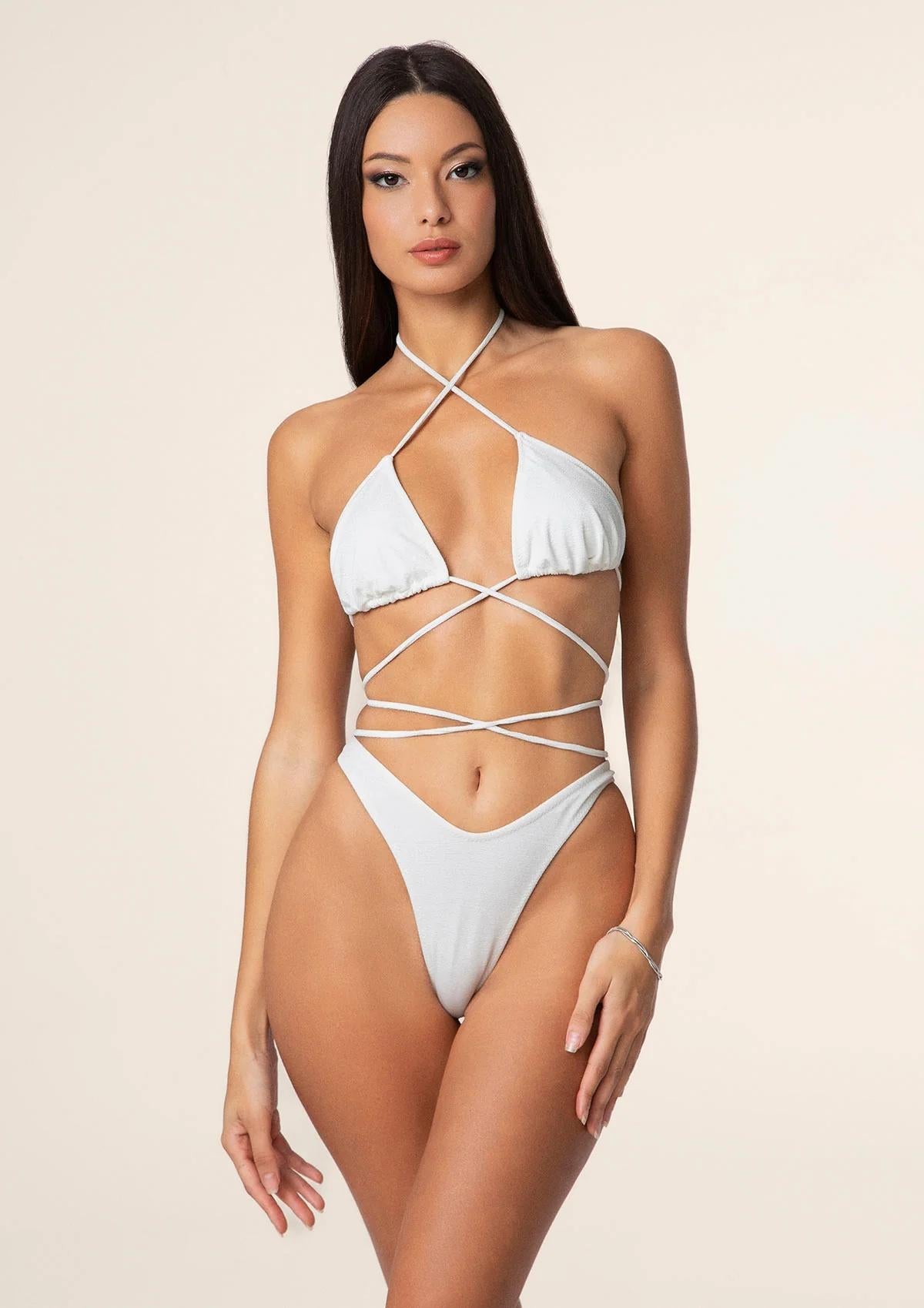 Bikini Triangolo con Slip Americano Fisso Bianco 1141 WH F**K 