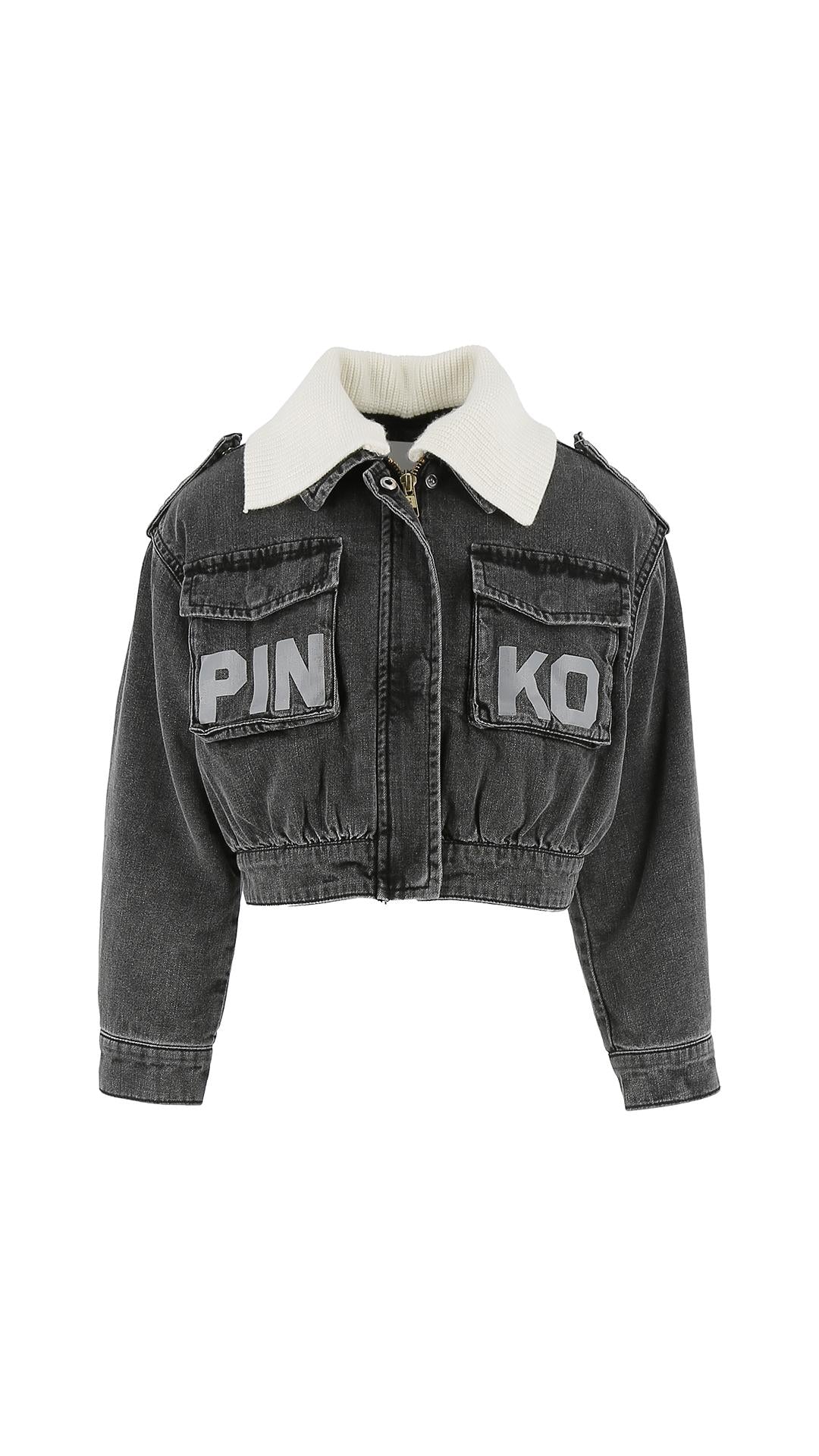 Giacca in denim con colletto e logo KFGB007CDF016 D807 PINKO 