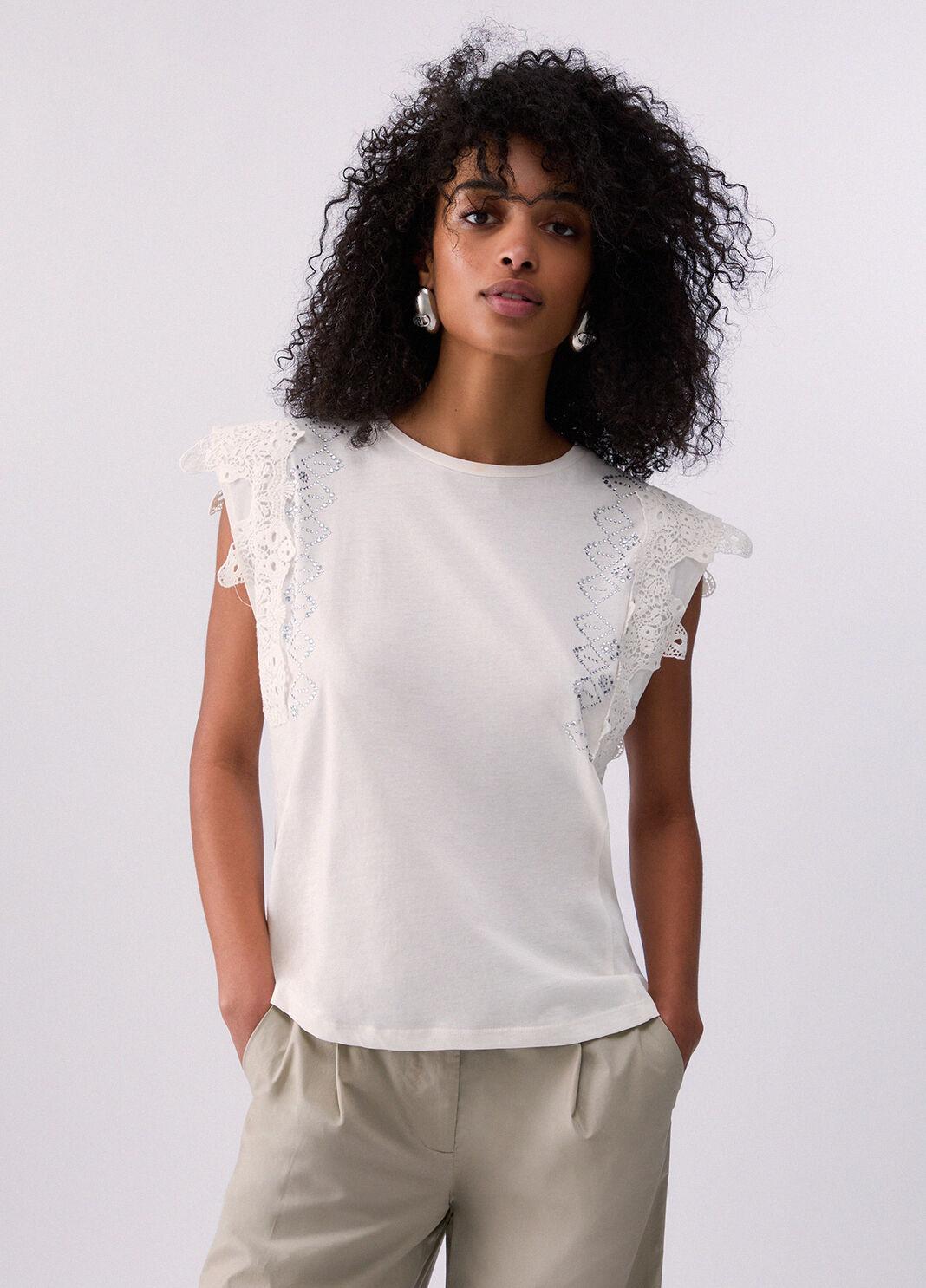 T-shirt con dettagli macramè WA6311J3885 10701 LIU JO WHITE1 