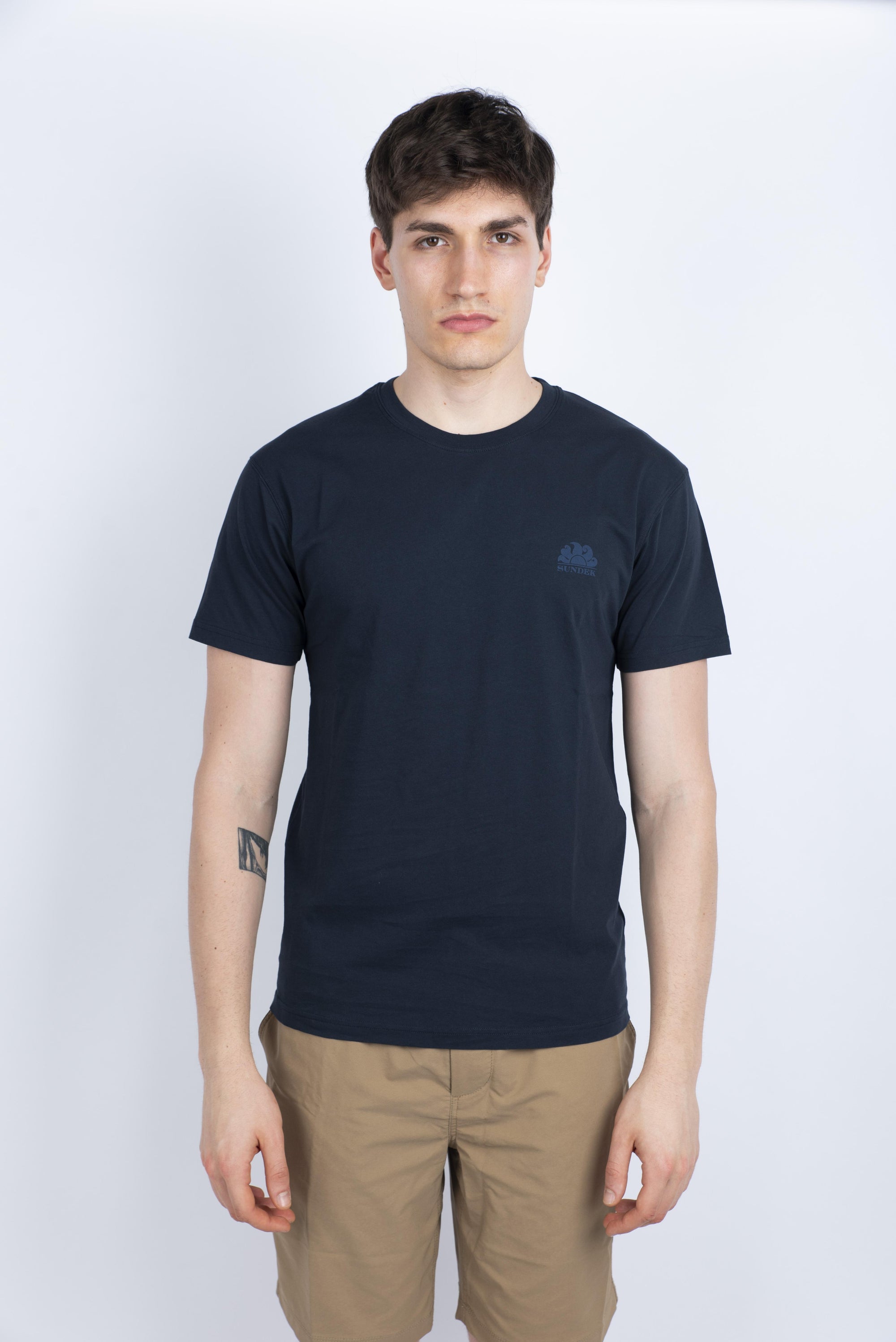 T-shirt girocollo con logo navy M129TEJ78OT 00700 SUNDEK 